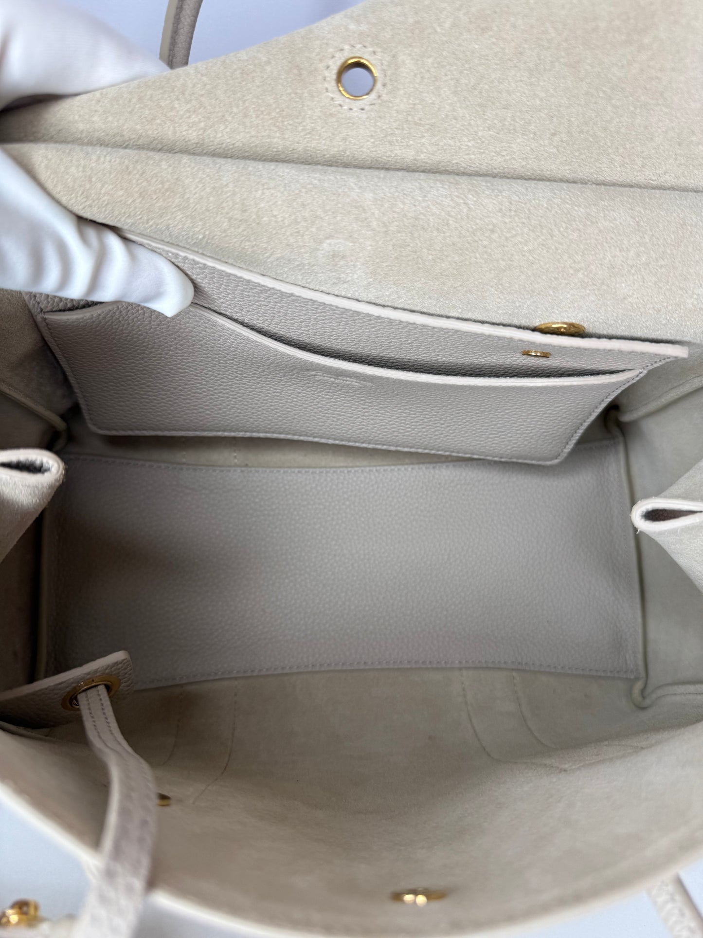 Loro Piana Loom bag L25 Grained Calfskin Light Travertine/Sun Gold