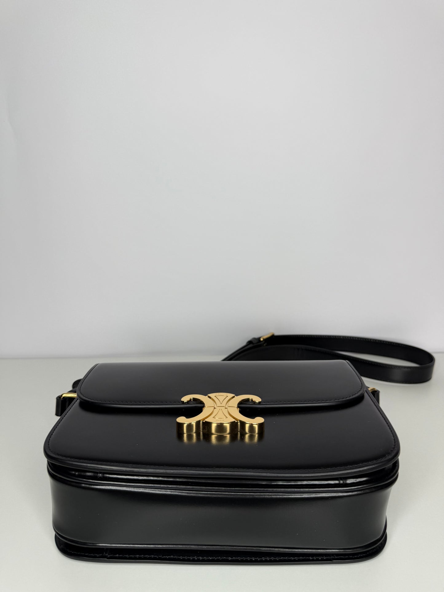 Celine Classique Triomphe Bag in Black Shiny Calfskin Brand New