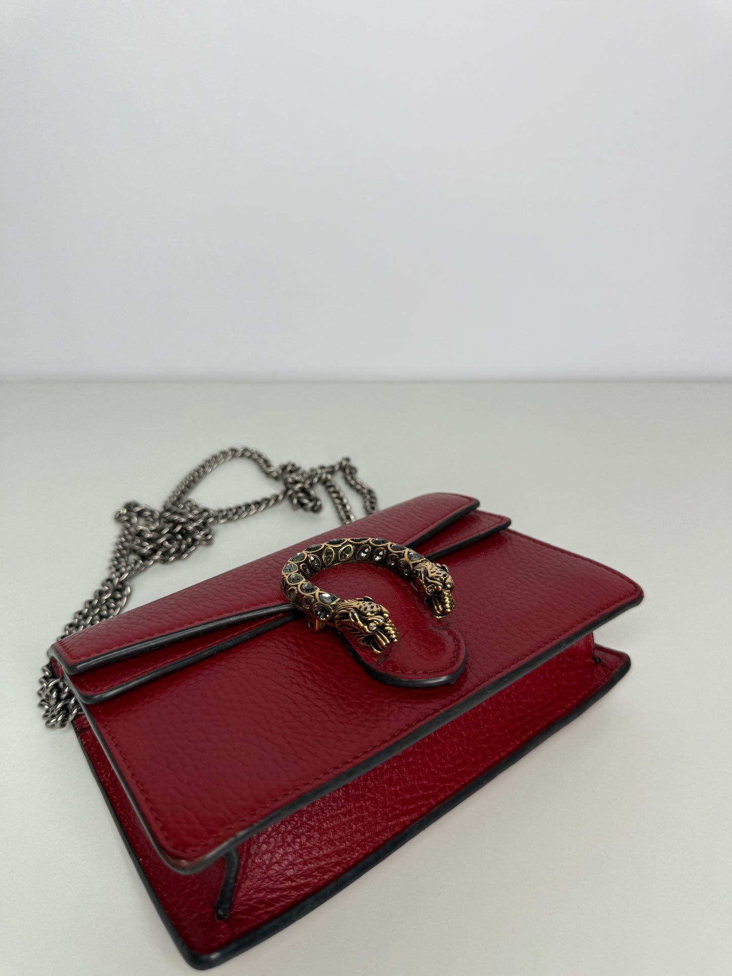Gucci Crystal Super Mini Dionysus Red Leather Wallet on Chain