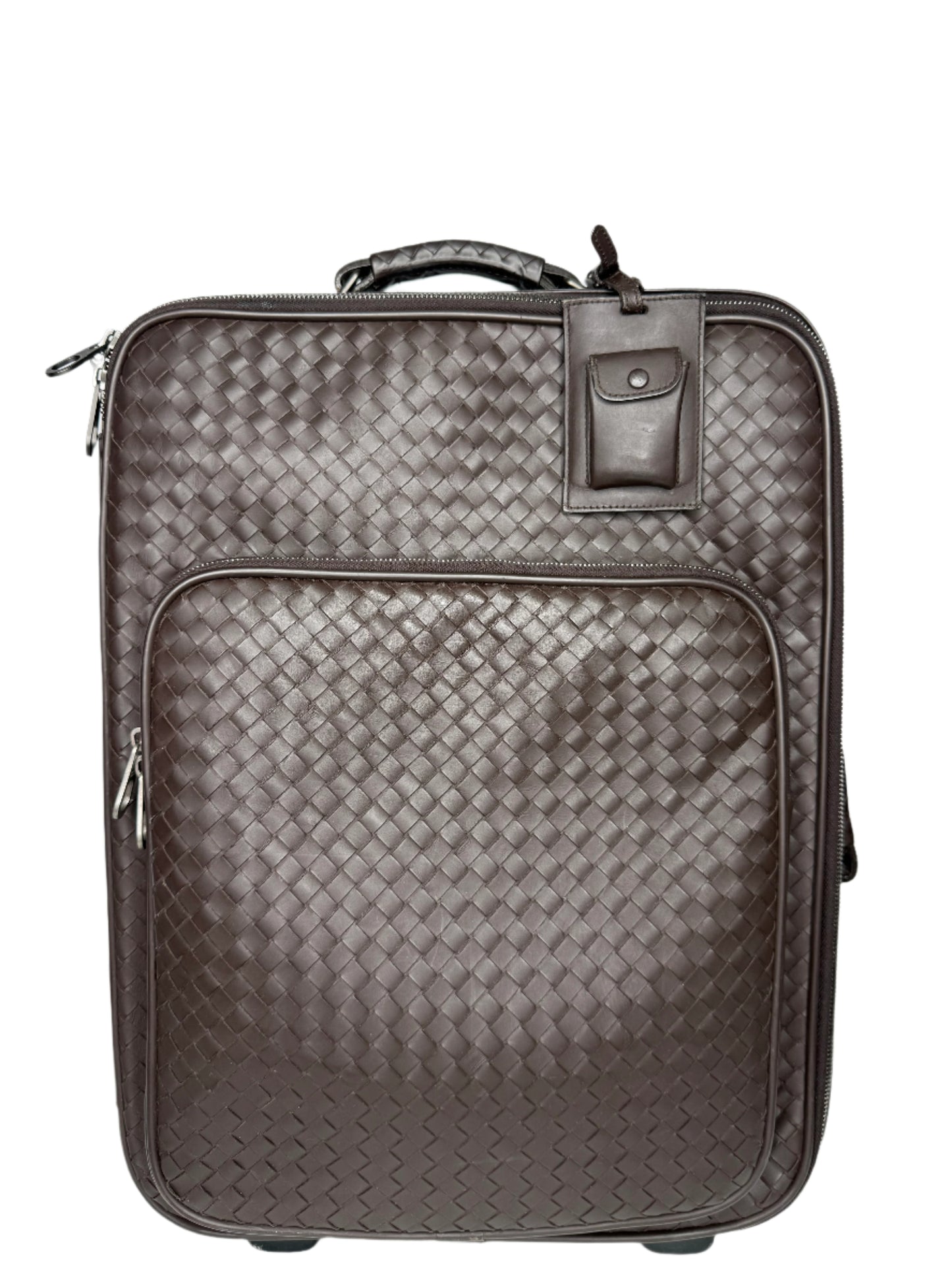 Bottega Veneta Chocolate Intrecciato Woven Leather Travel Trolley Suitcase