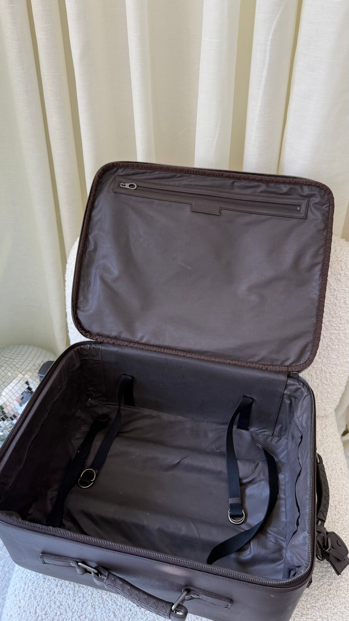 Bottega Veneta Chocolate Intrecciato Woven Leather Travel Trolley Suitcase