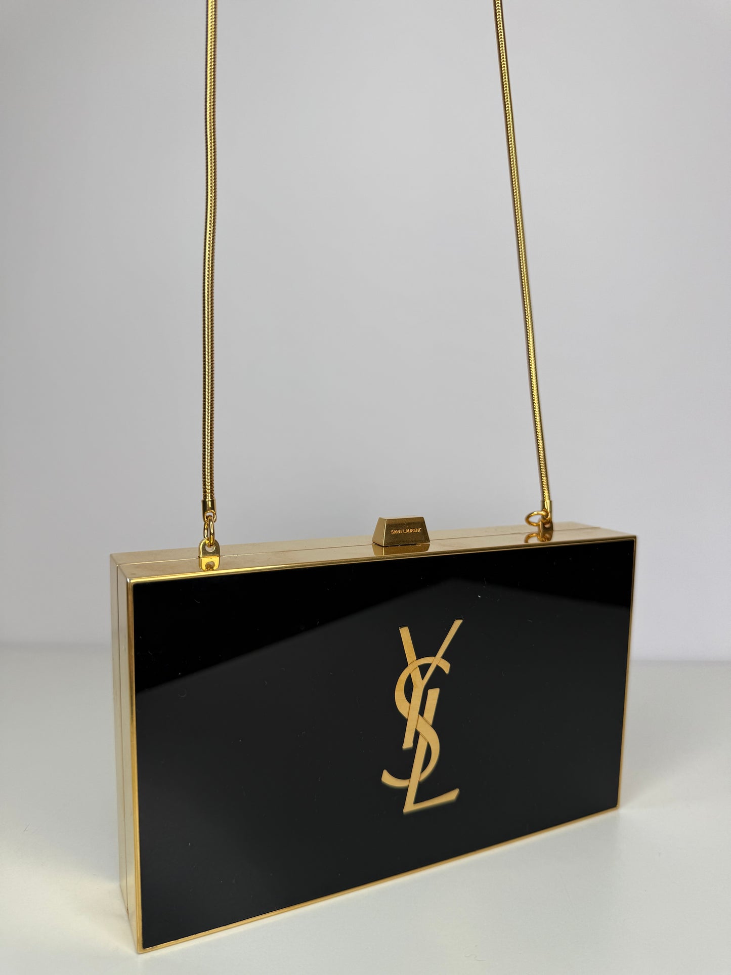 Yves Saint Laurent Plexiglass Minaudiere Tuxedo Box Clutch Black