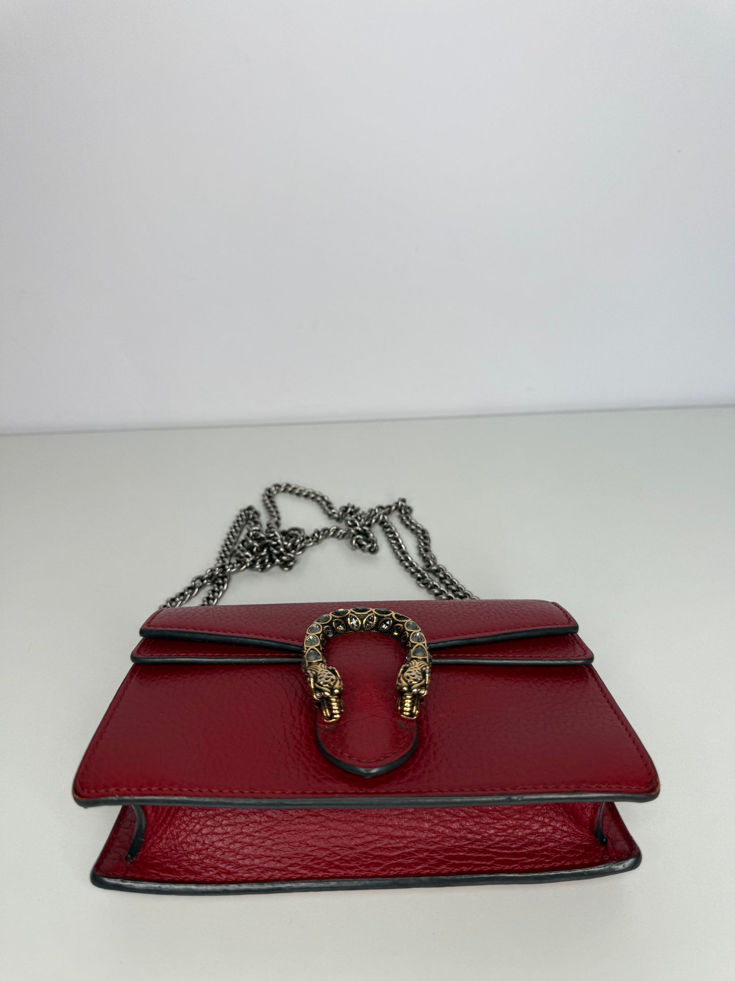 Gucci Crystal Super Mini Dionysus Red Leather Wallet on Chain