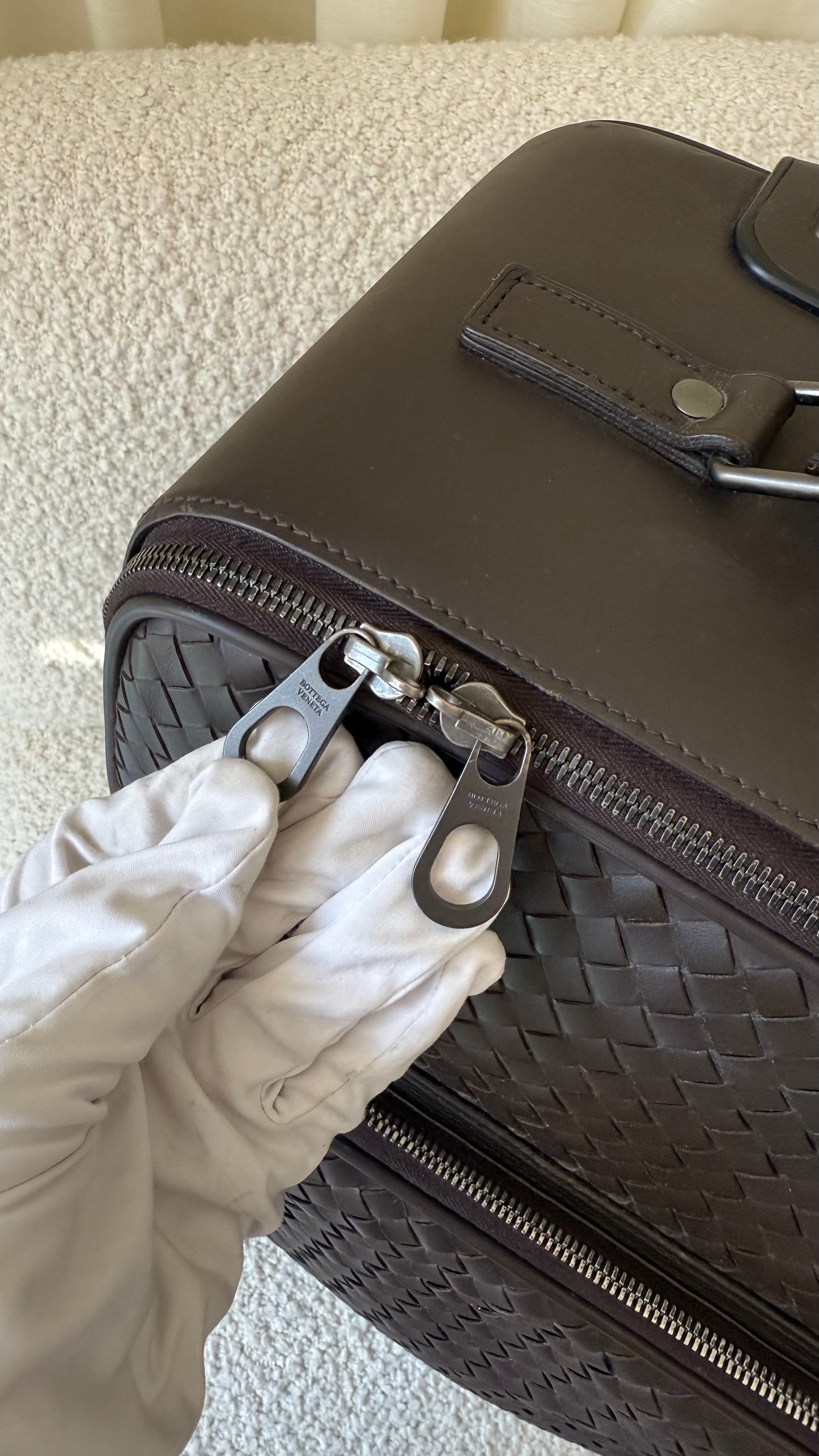 Bottega Veneta Chocolate Intrecciato Woven Leather Travel Trolley Suitcase
