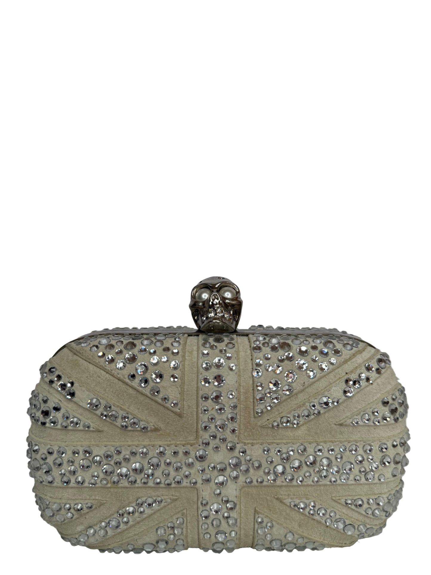 Alexander McQueen Off White Suede Studded Britannia Skull Box Clutch