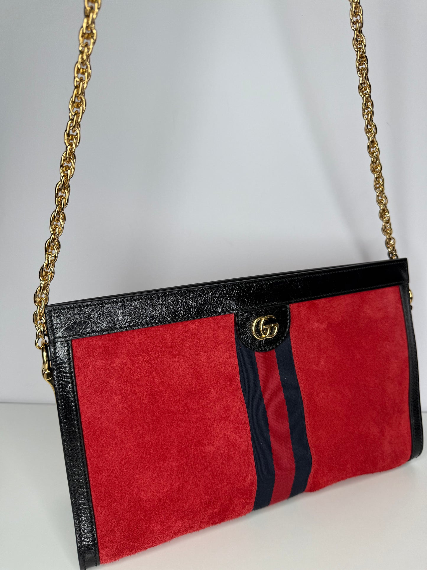 Gucci Ophidia Medium Red Suede Chain Crossbody Bag