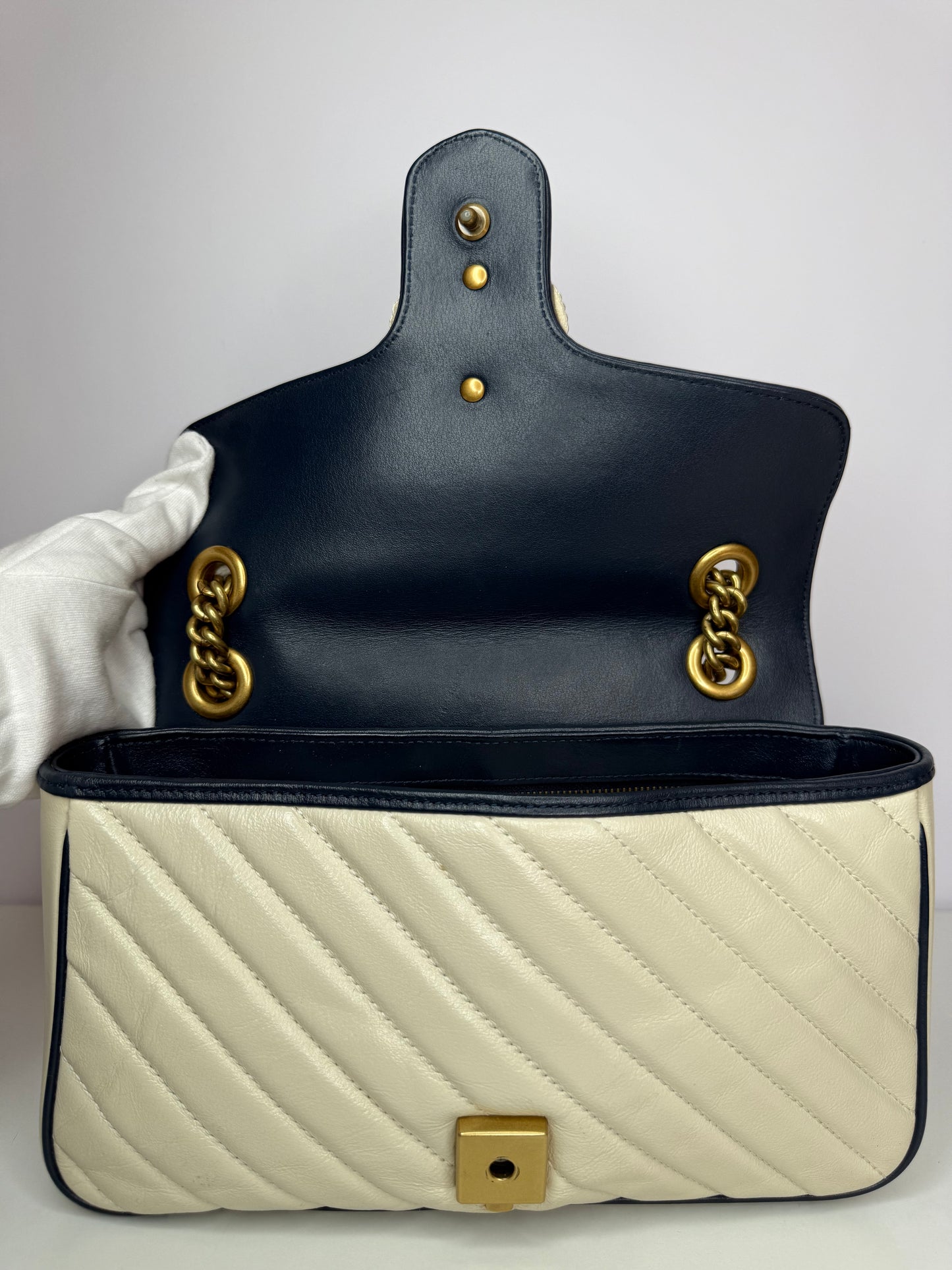 Gucci Blue/Ivory Matelasse Leather Medium GG Marmont Torchon Shoulder Bag