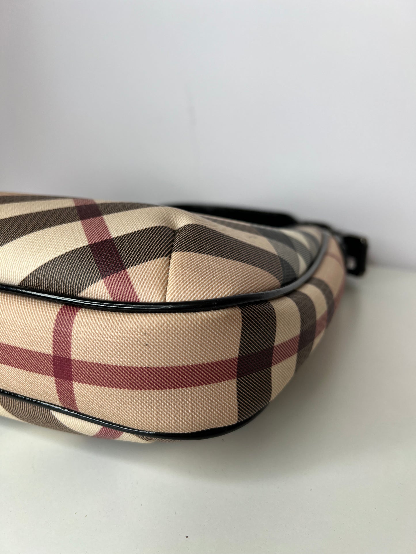 Burberry Beige/Black Nova Check PVC and Patent Leather Barton Hobo