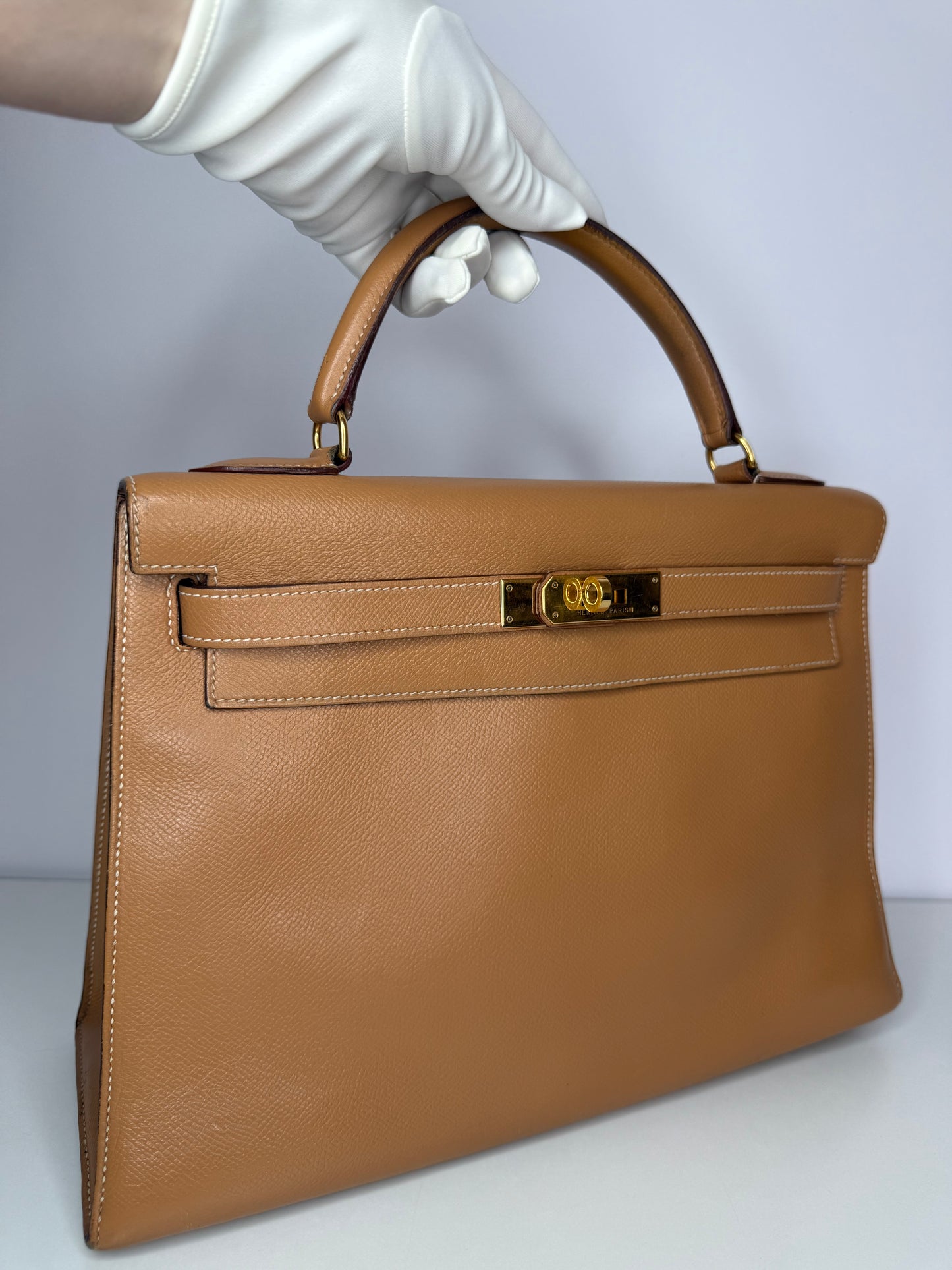Hermès Vintage Kelly 32 Epsom Gold Leather GH