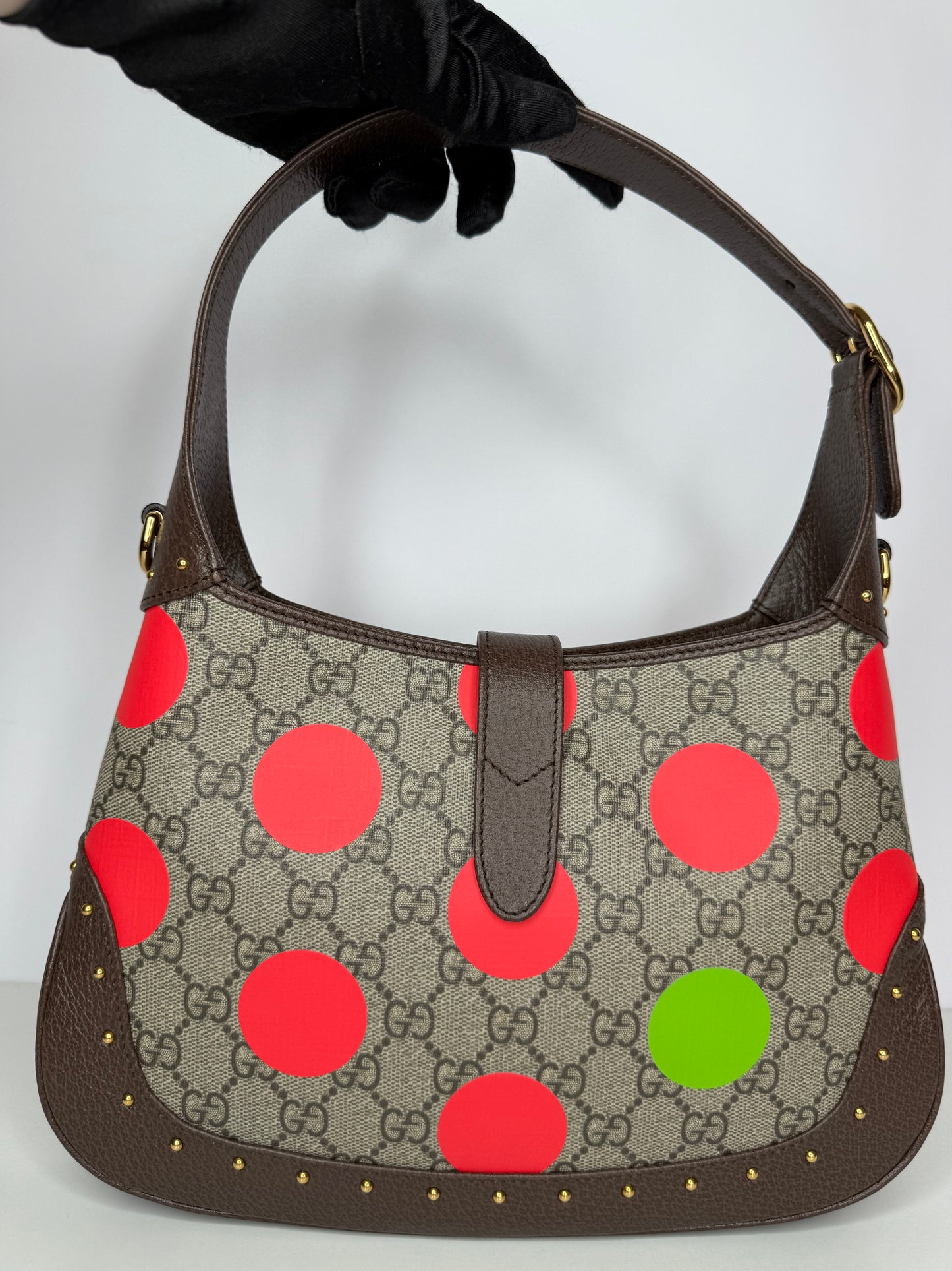 Gucci Jackie 1961 Limited Edition GG Canvas Small Polka Dot Studded Hobo
