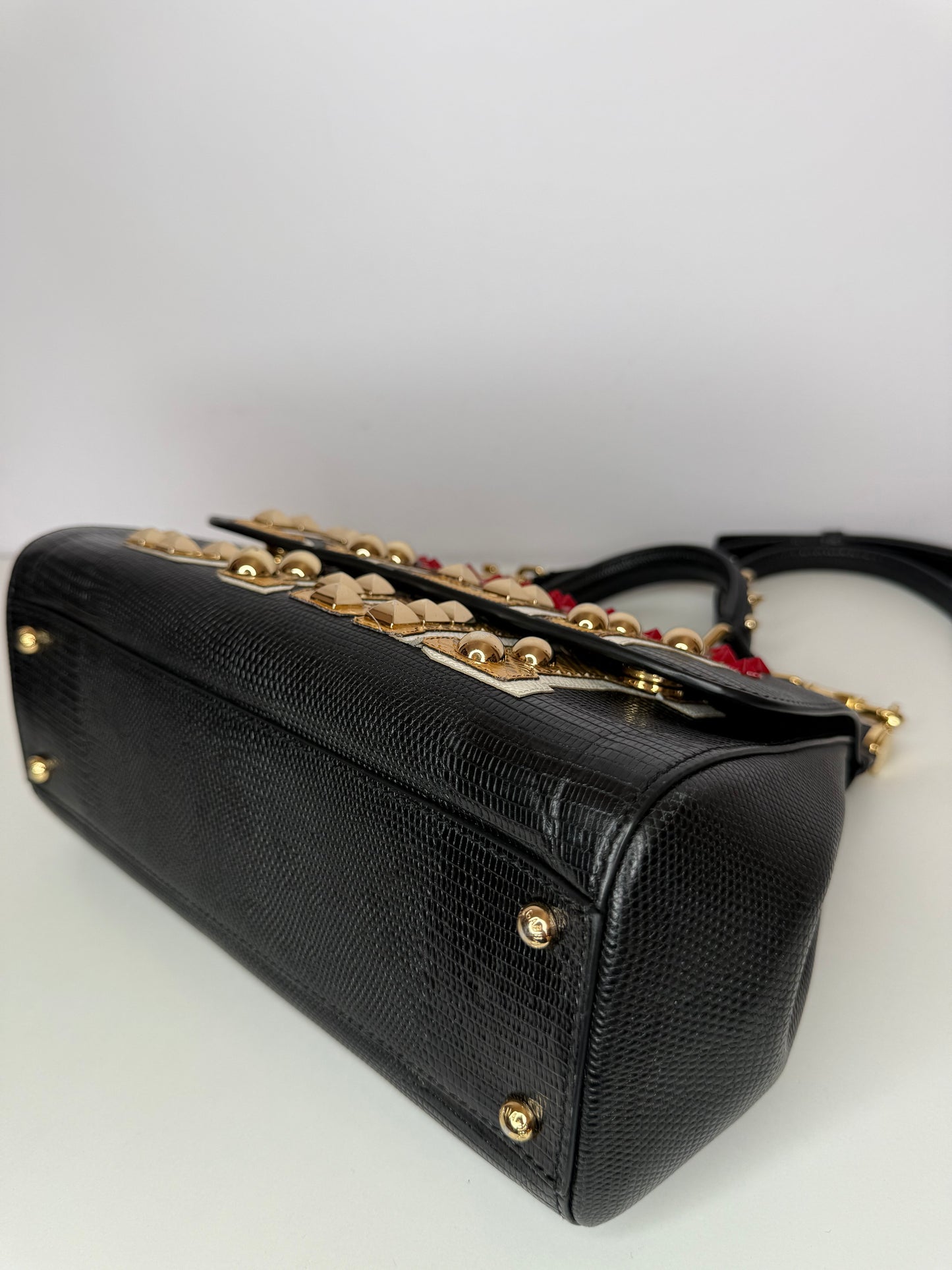 Dolce Gabbana Medium Miss Sicily 'I am a Star' Embellished Lizard Embossed Handbag