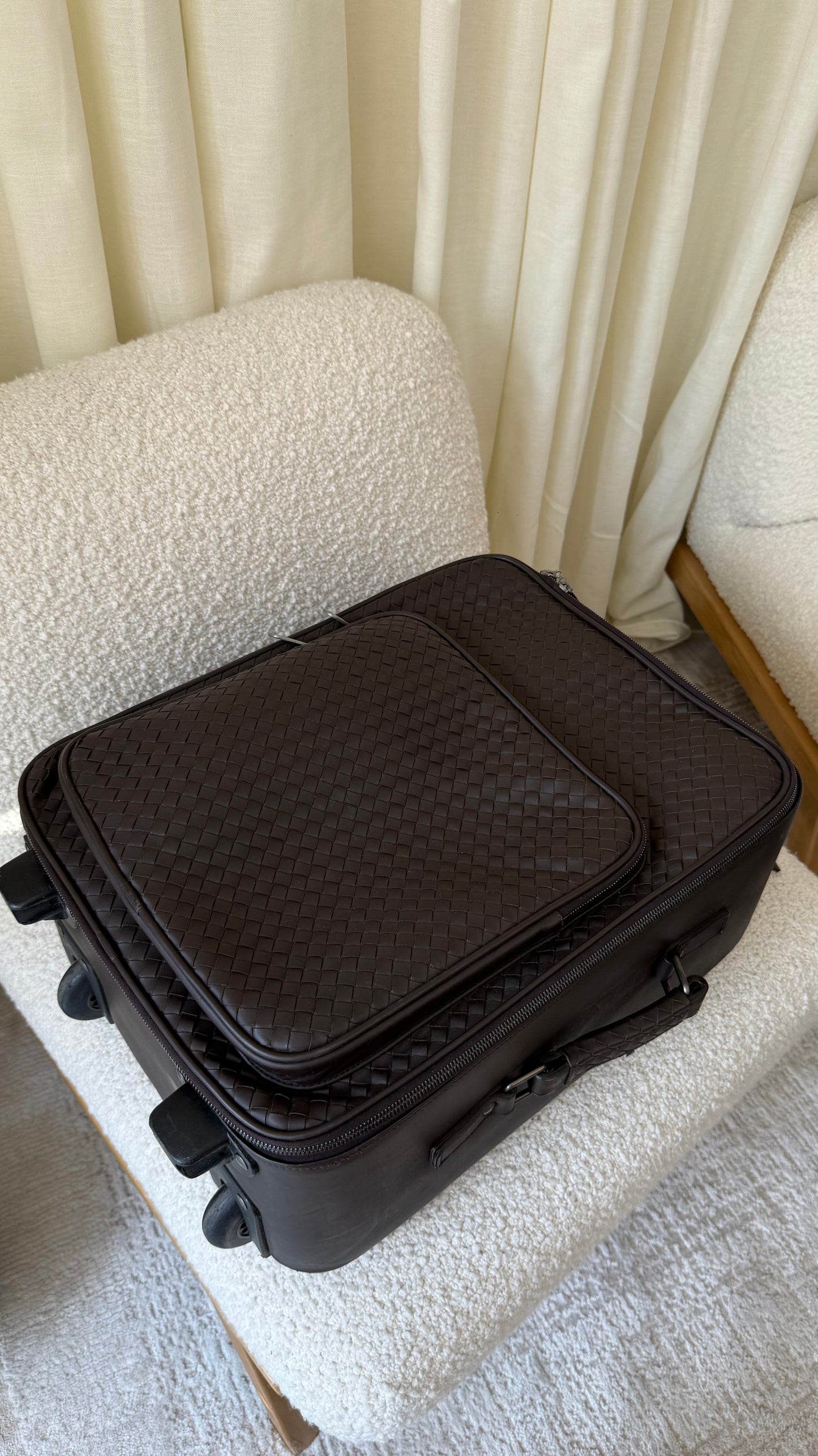 Bottega Veneta Chocolate Intrecciato Woven Leather Travel Trolley Suitcase