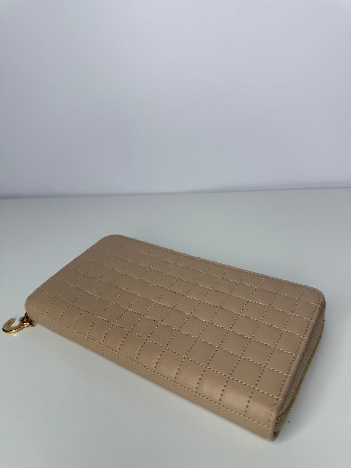 Celine Beige Quilted Continental Zipped Wallet