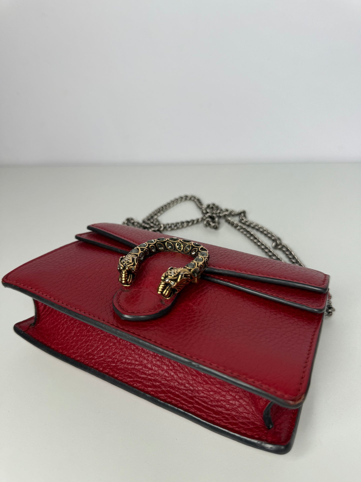 Gucci Crystal Super Mini Dionysus Red Leather Wallet on Chain