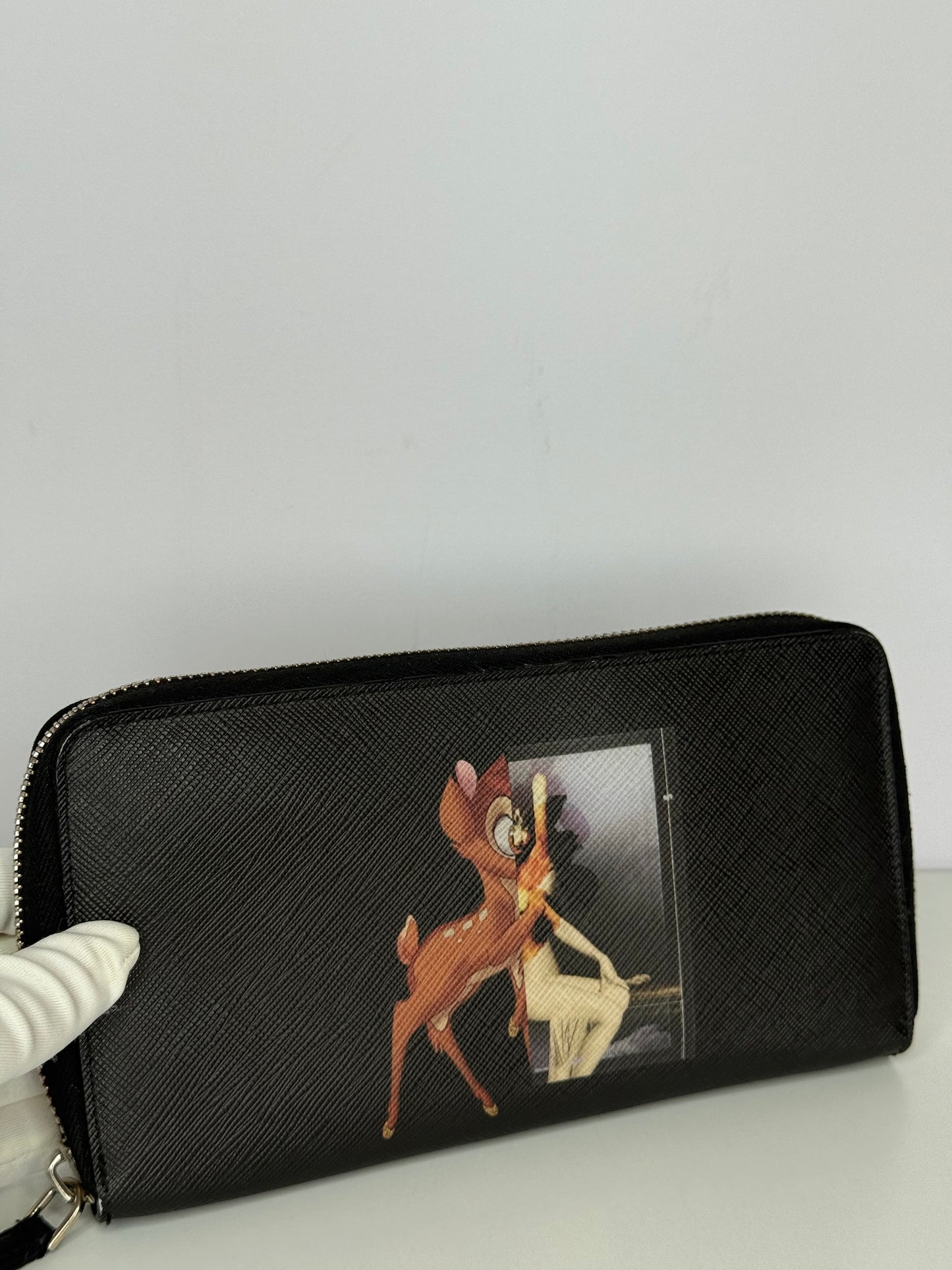 Givenchy Black Coated Canvas Bambi Zip Around Wallet