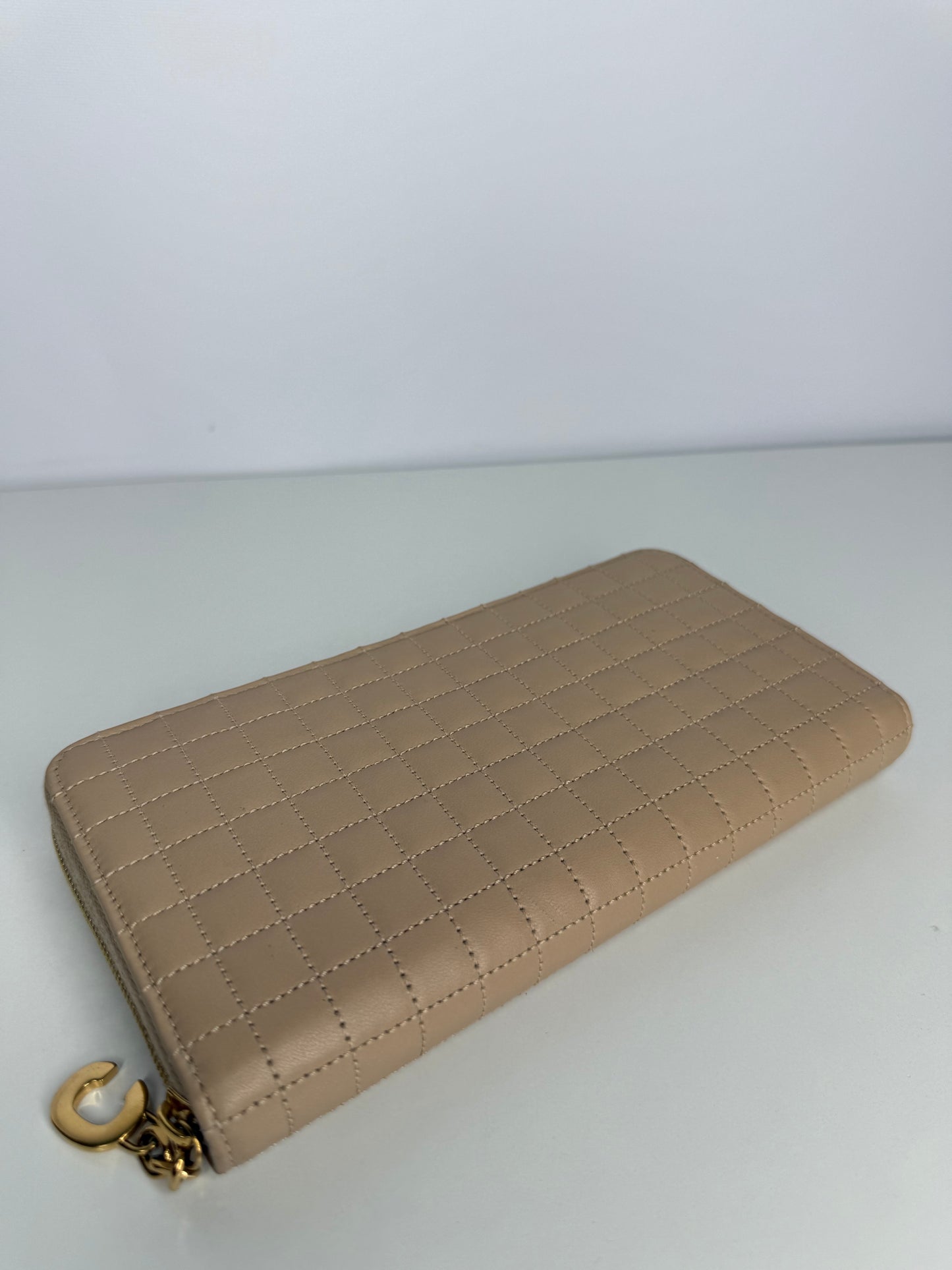 Celine Beige Quilted Continental Zipped Wallet