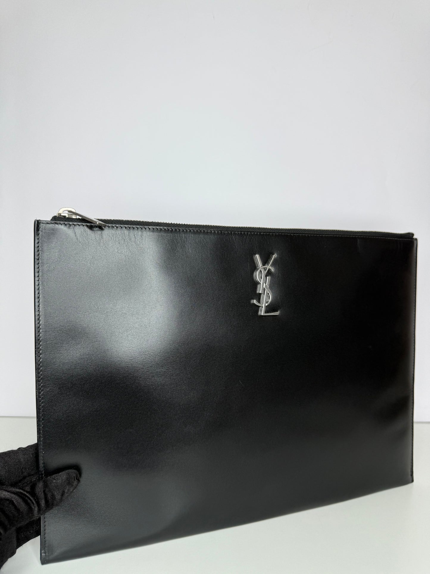 Saint Laurent Top Zip Logo Calfskin Clutch