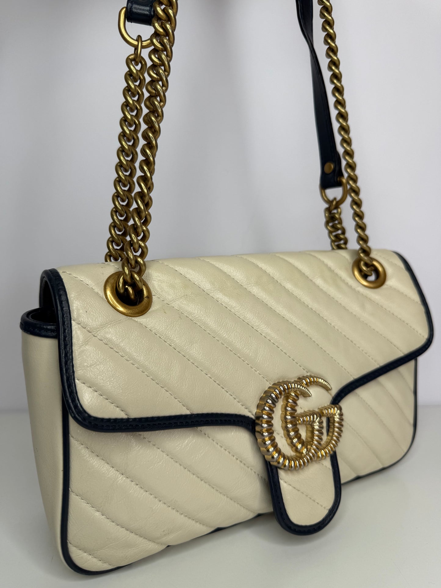 Gucci Blue/Ivory Matelasse Leather Medium GG Marmont Torchon Shoulder Bag
