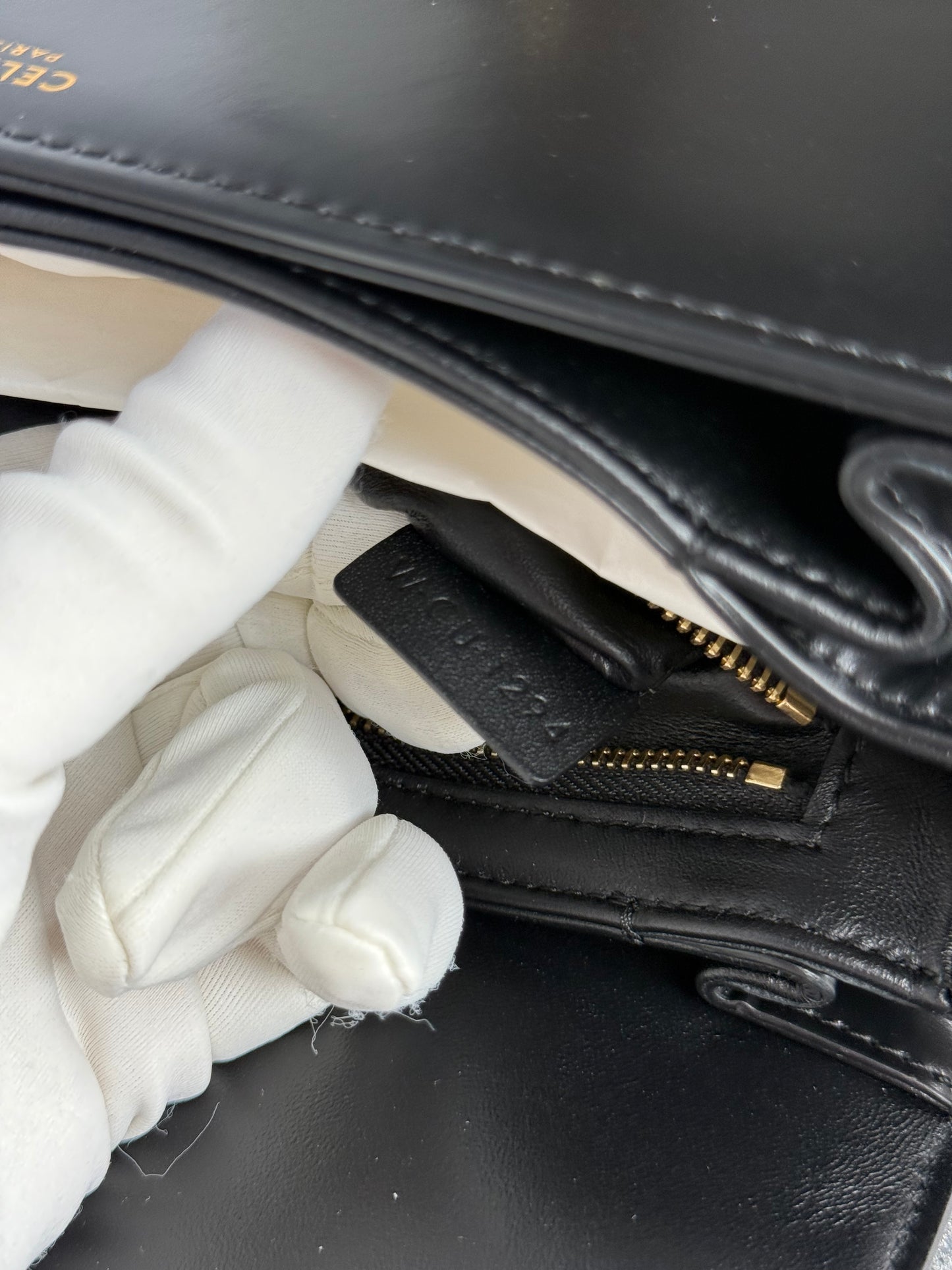 Celine Classique Triomphe Bag in Black Shiny Calfskin Brand New