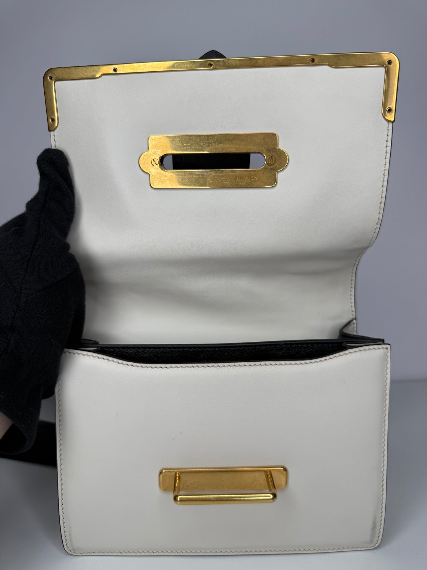Prada Black/White Saffiano Leather Cahier Flap Shoulder Bag