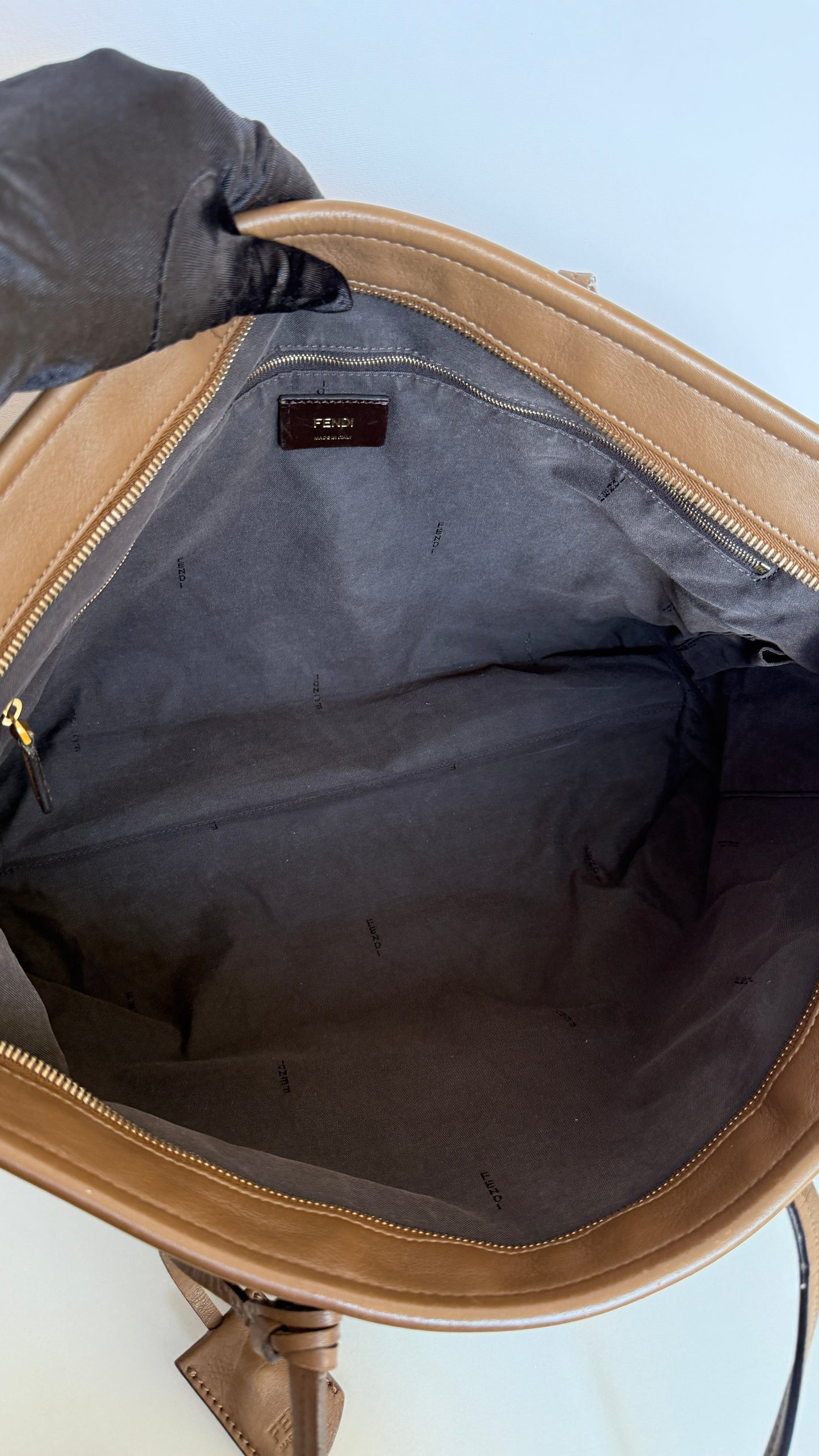 Fendi Brown Canvas Pequin Roll Tote