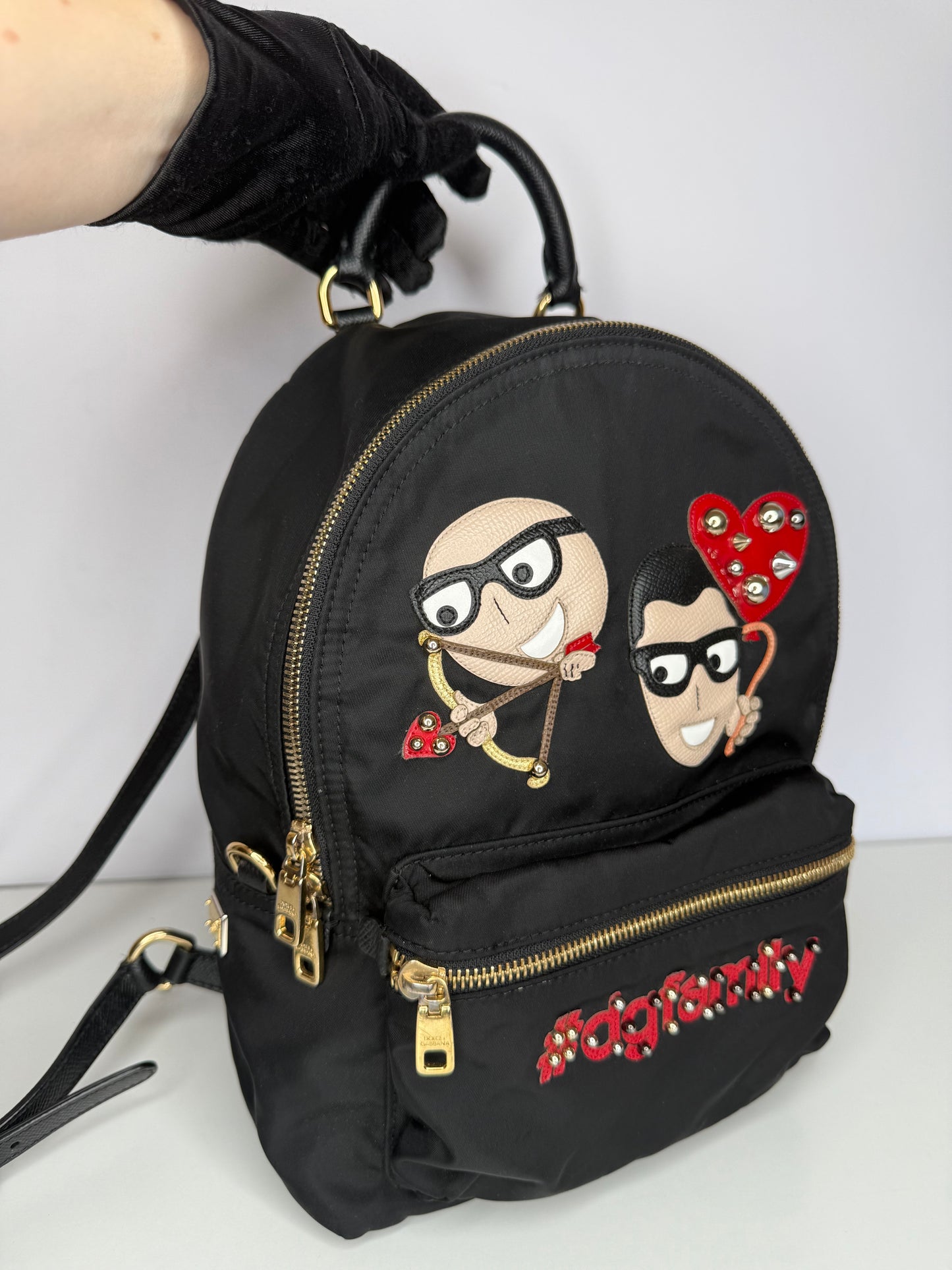 Dolce Gabbana Black Nylon DG Family Cupid Vulcano Print Backpack