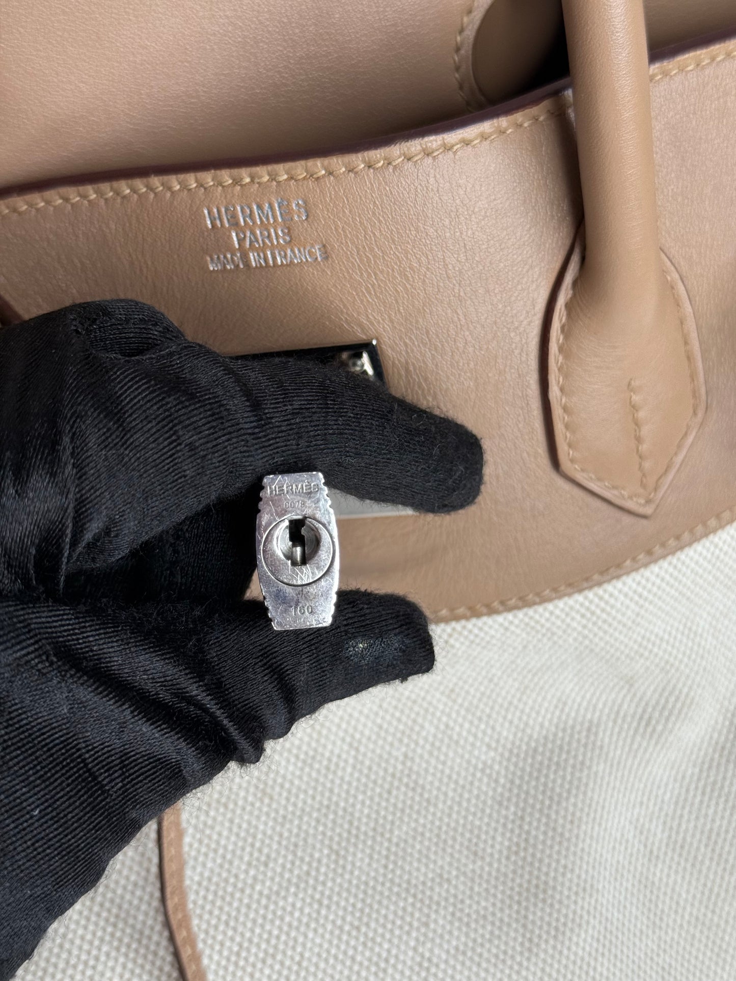 Hermès Limited Edition Birkin 35 Toile and Swift Biscuit Leather Palladium Hardware