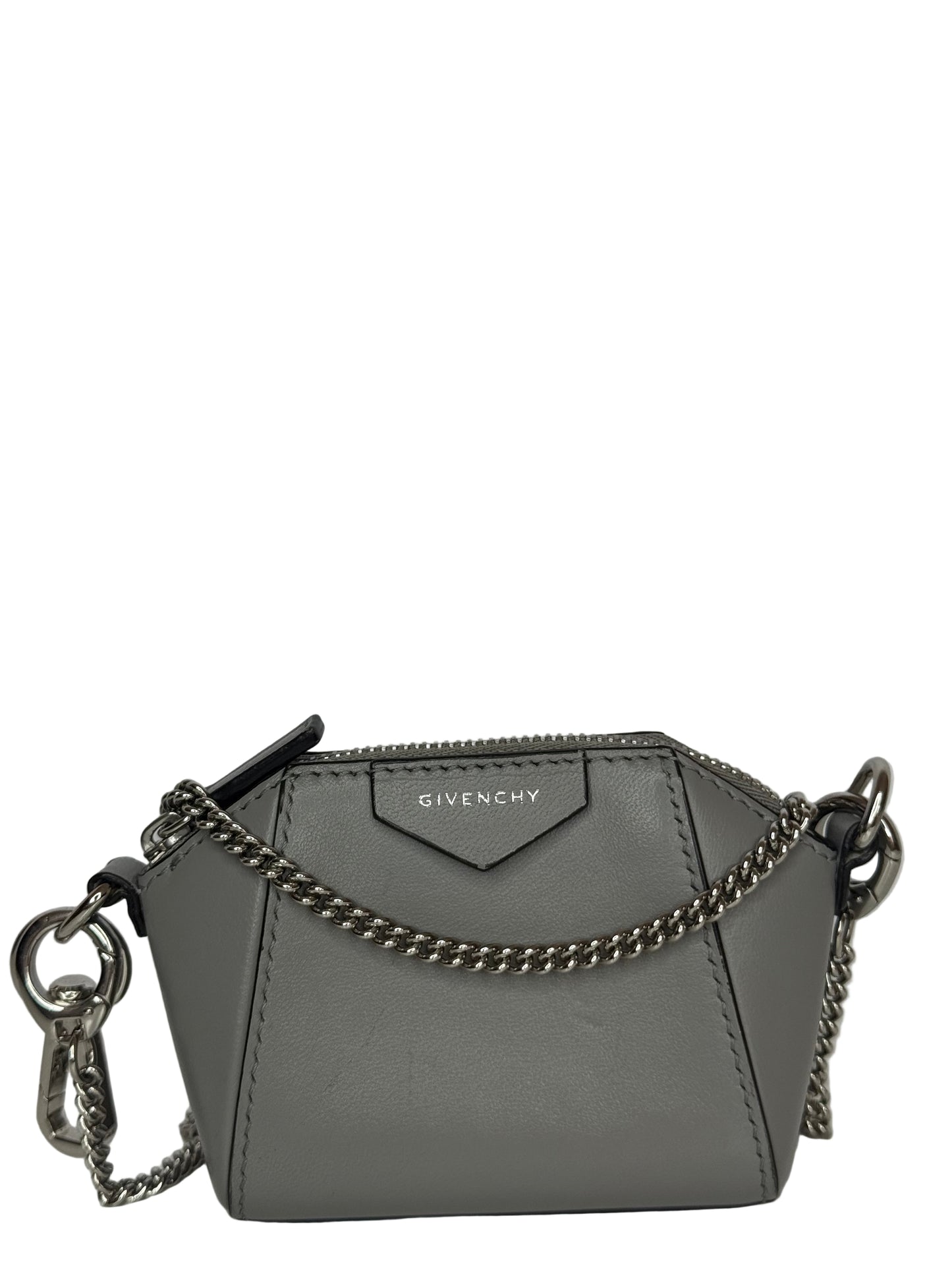 Givenchy Baby Antigona Grey Leather with Chain Mini Bag/Charm