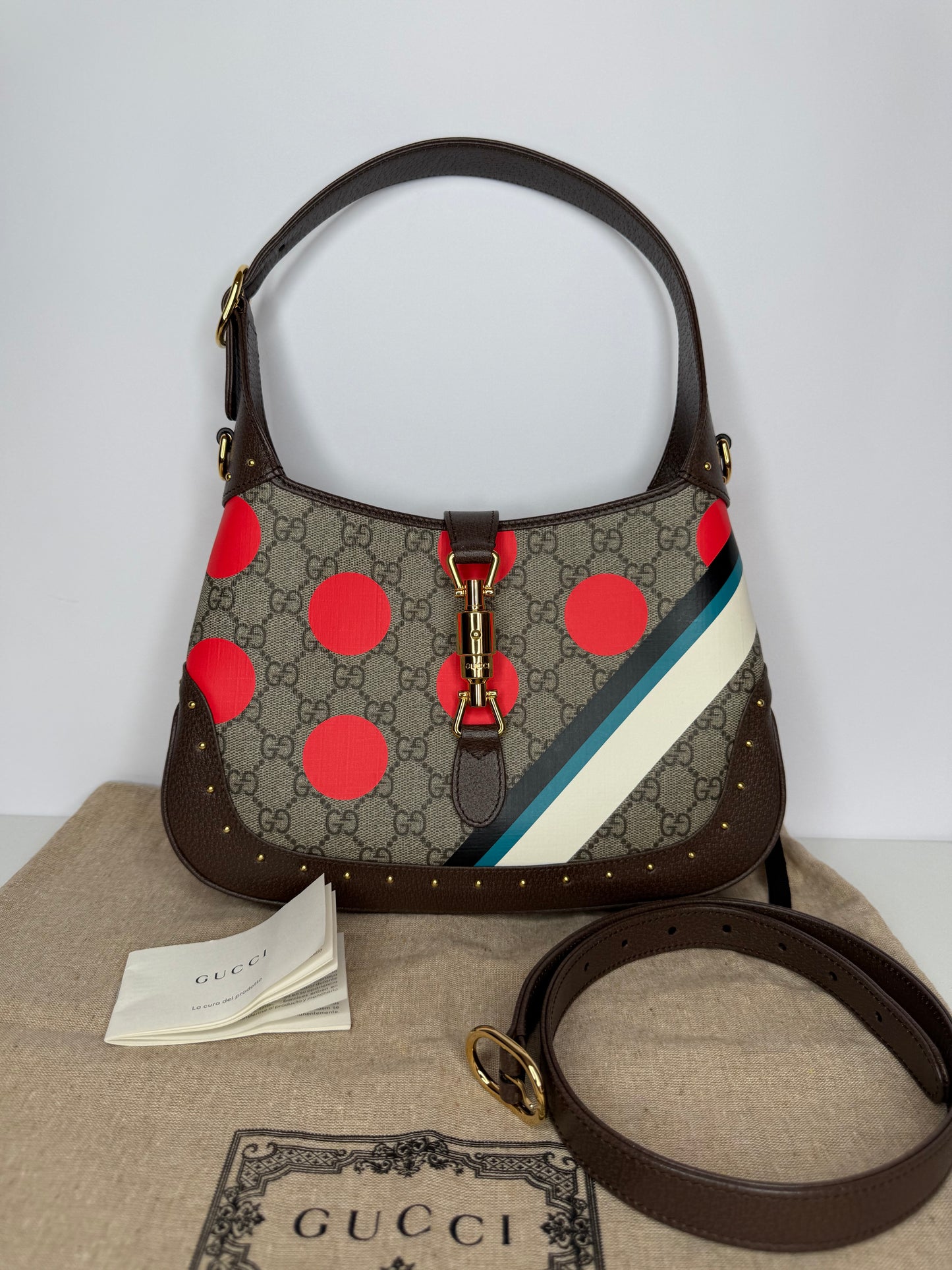 Gucci Jackie 1961 Limited Edition GG Canvas Small Polka Dot Studded Hobo