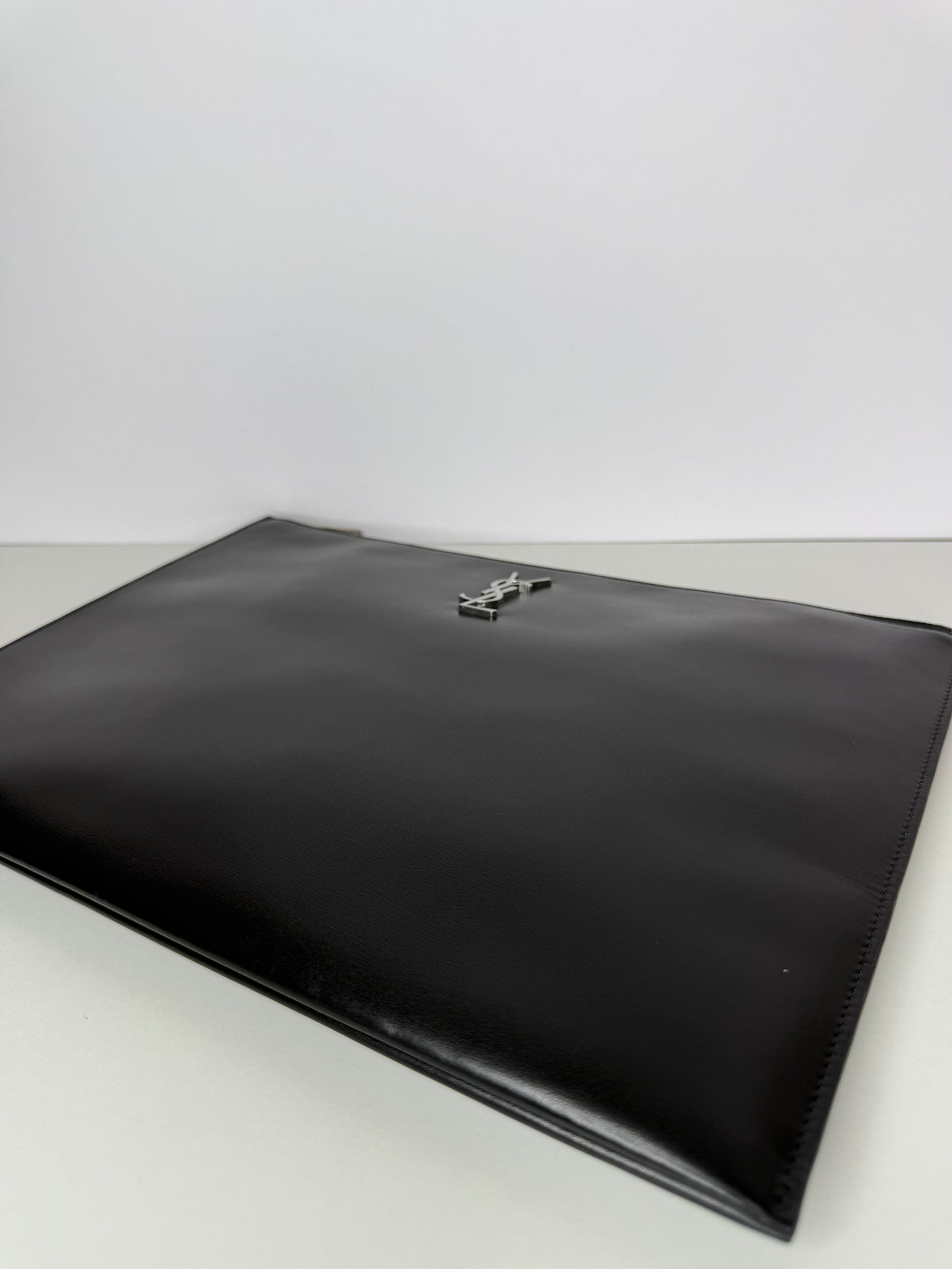 Saint Laurent Top Zip Logo Calfskin Clutch