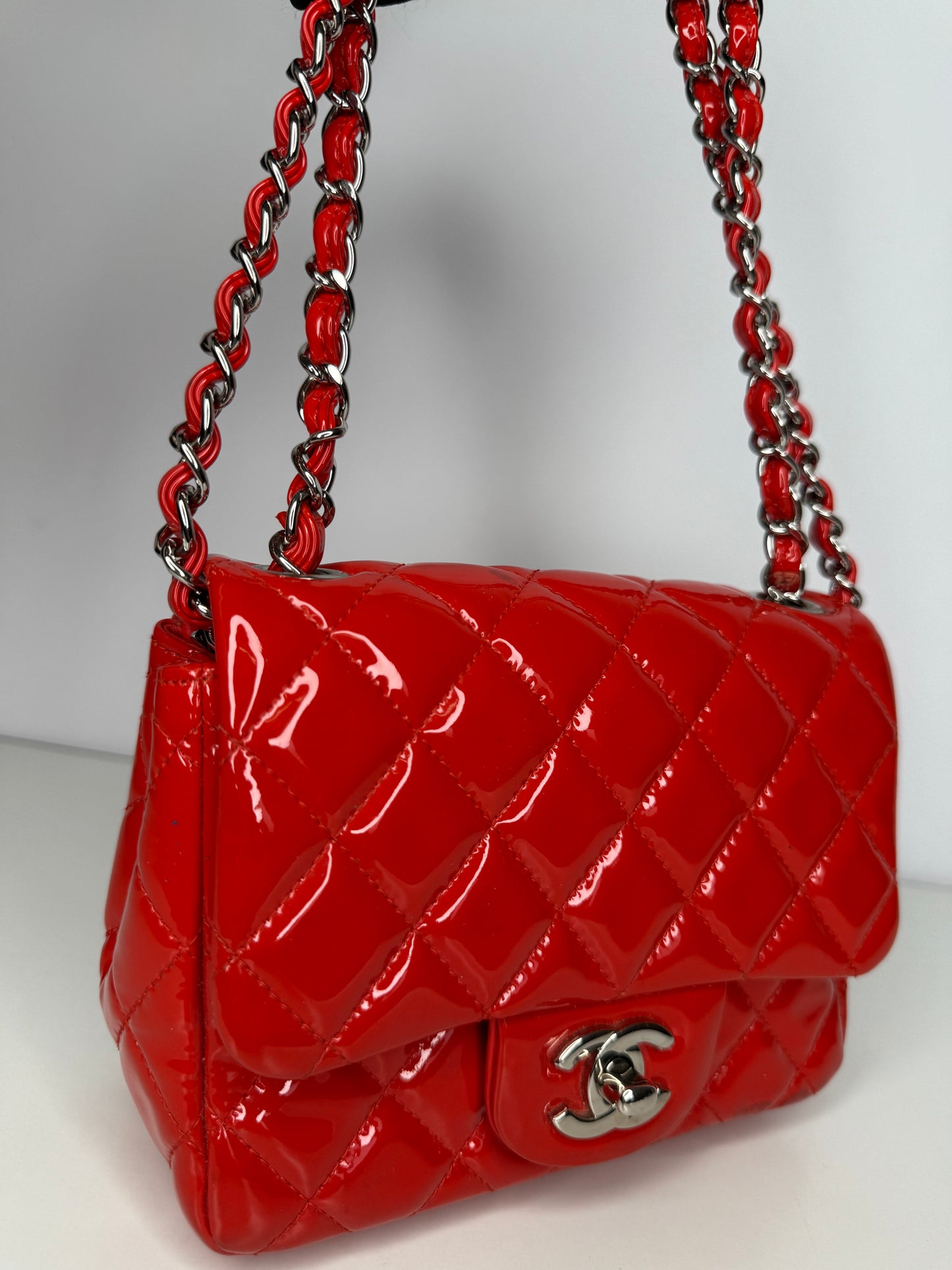 Chanel Classic Mini Flap Red Quilted Patent Leather