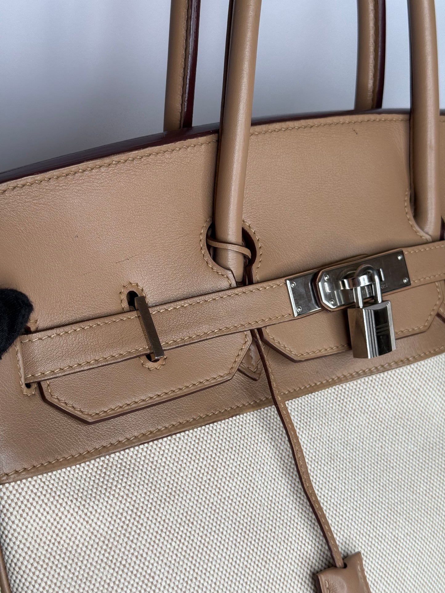 Hermès Limited Edition Birkin 35 Toile and Swift Biscuit Leather Palladium Hardware