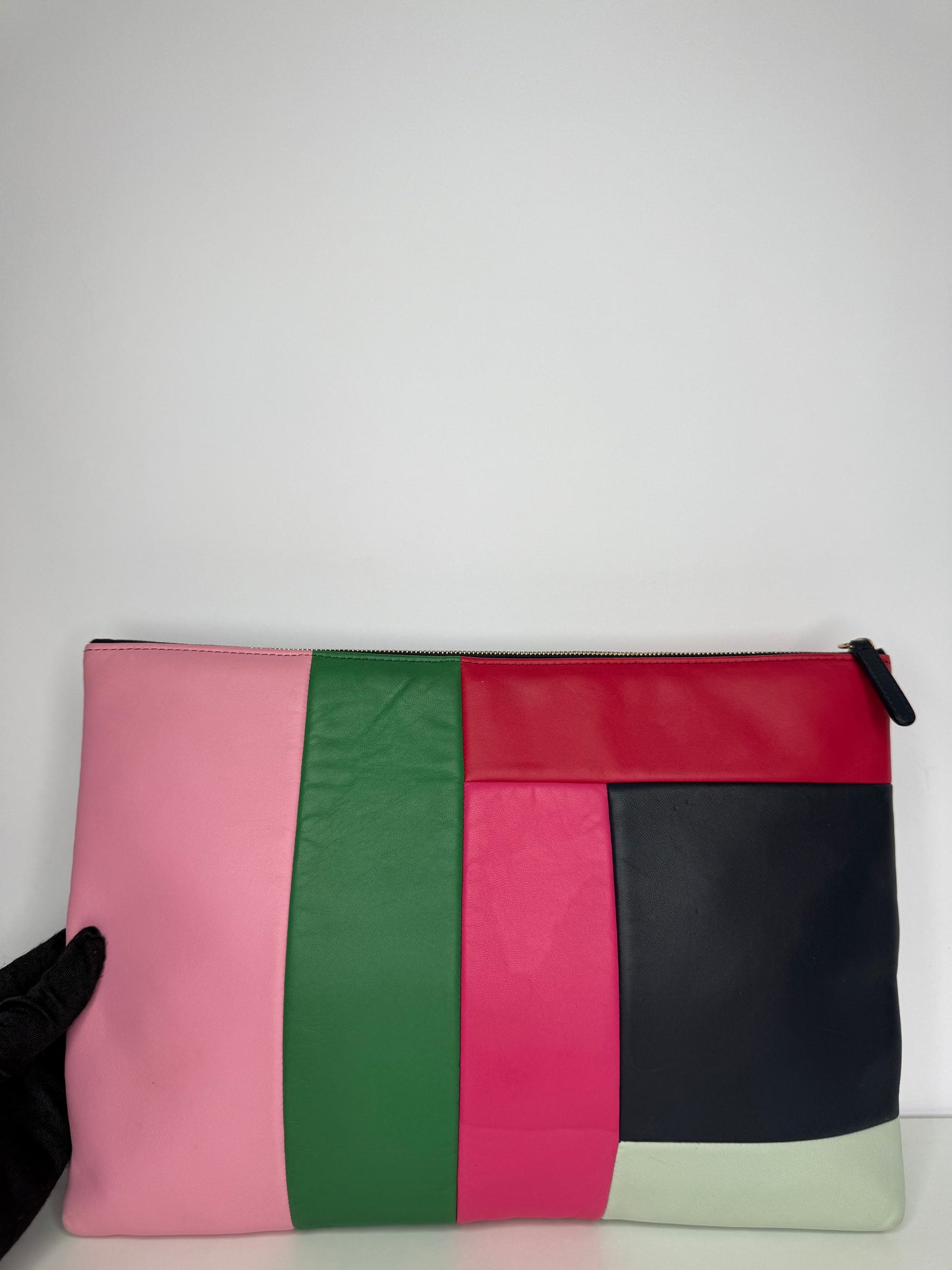 Chanel Multicolore Calfskin Leather Patchwork O-Case Large Zip Pouch