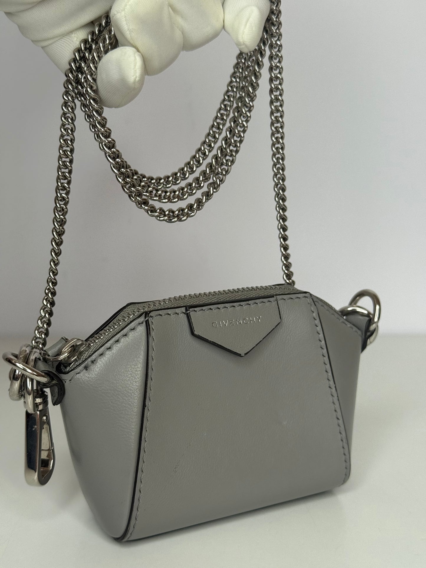 Givenchy Baby Antigona Grey Leather with Chain Mini Bag/Charm