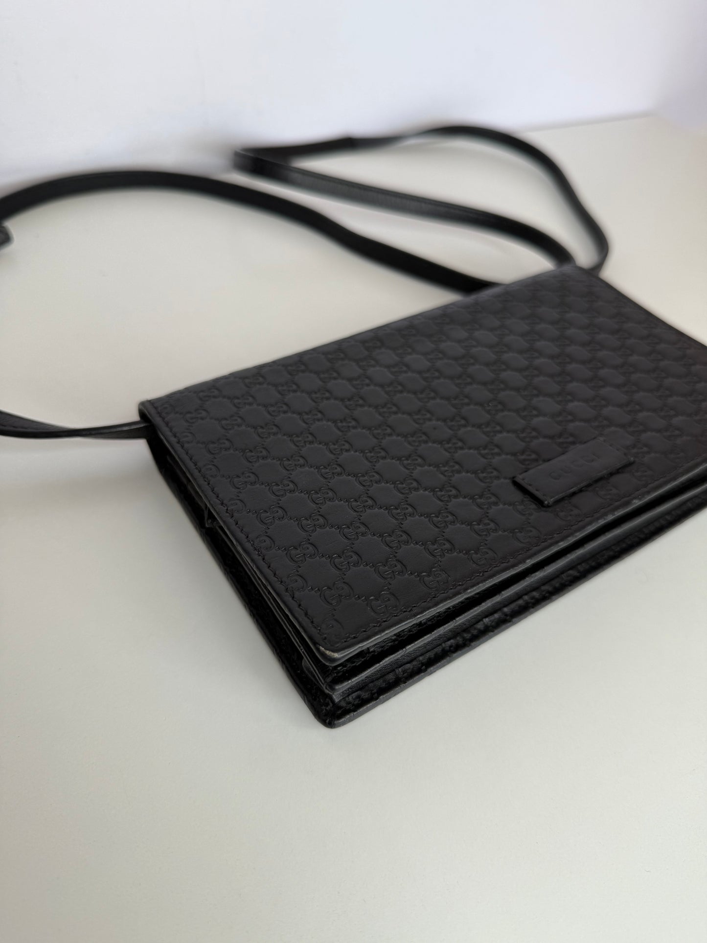Gucci Black Microguccissima Wallet on Strap Crossbody Bag