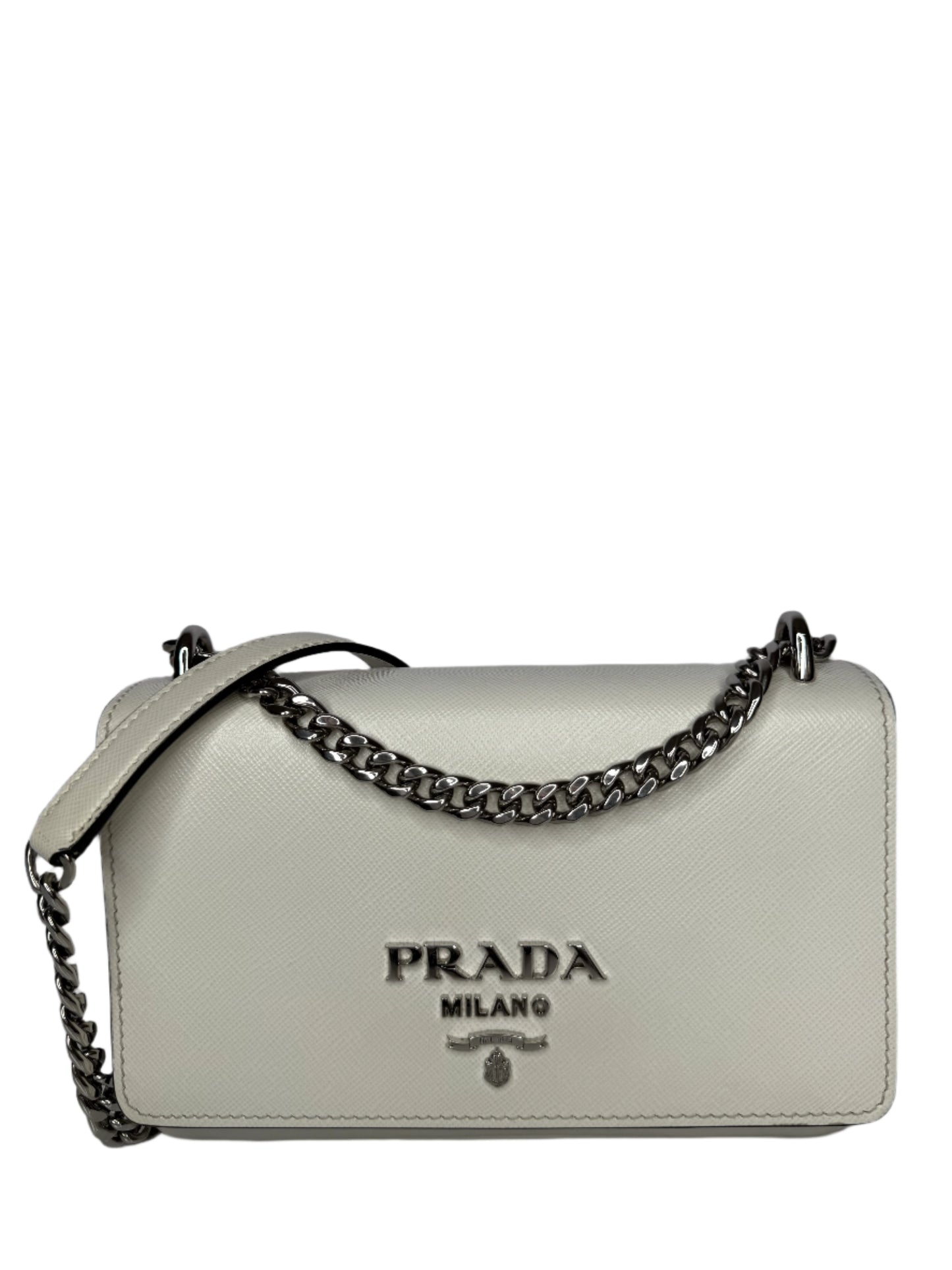 Prada Soft Calfskin Saffiano Leather Chain Crossbody Bag White