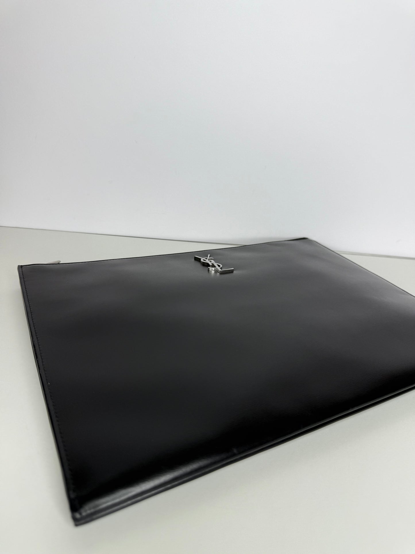 Saint Laurent Top Zip Logo Calfskin Clutch