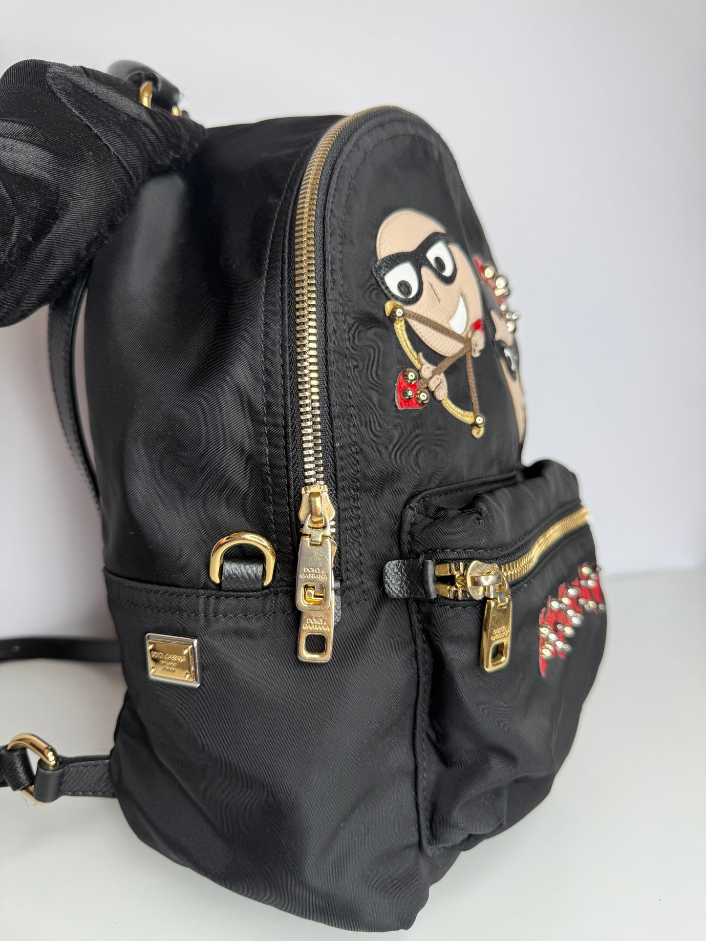 Dolce Gabbana Black Nylon DG Family Cupid Vulcano Print Backpack