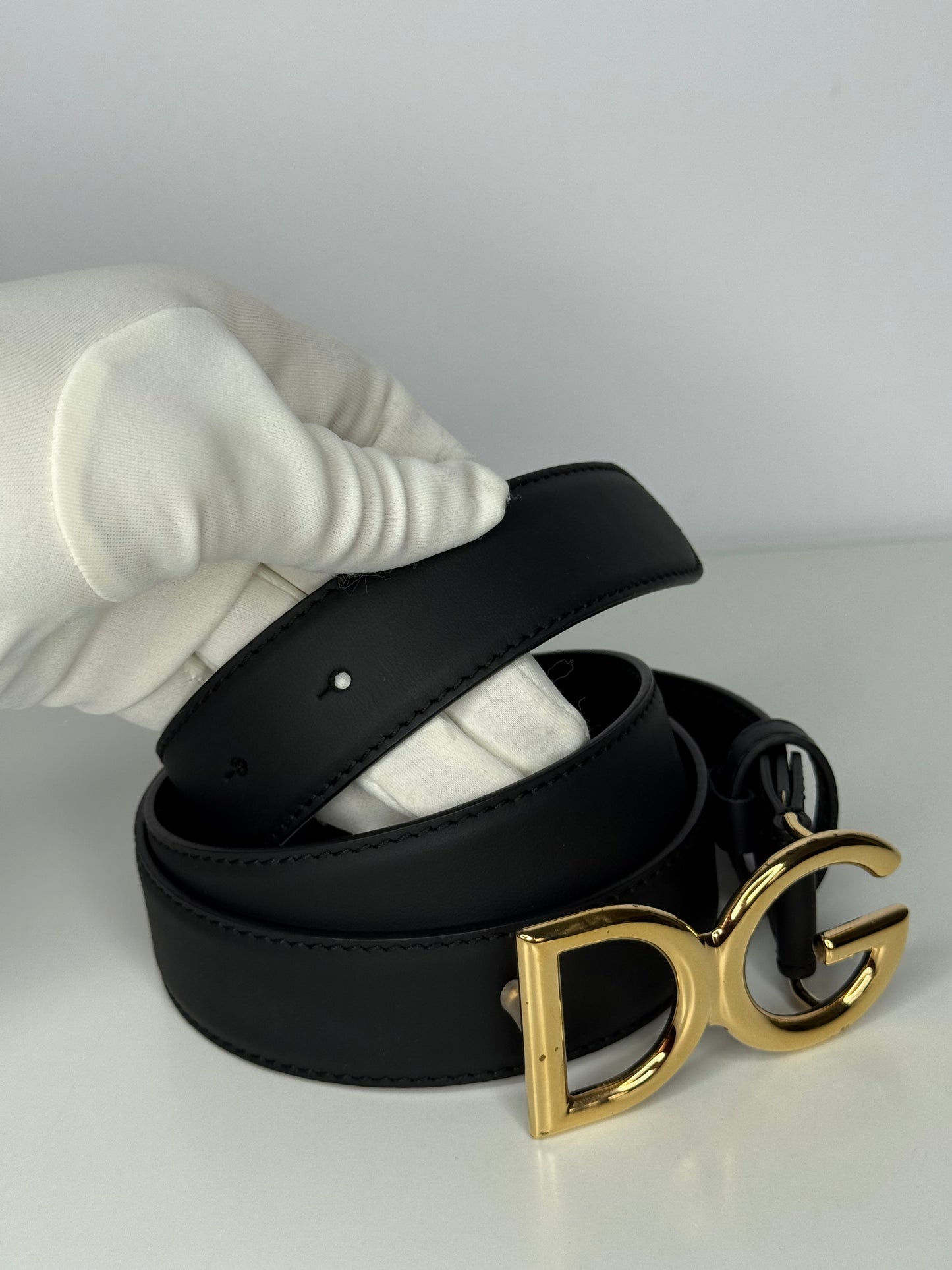 Dolce Gabbana DG Logo Black Calfskin Belt
