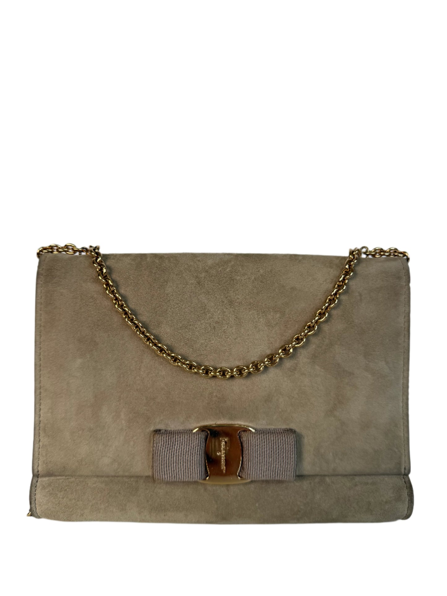Salvatore Ferragamo Vara Bow Chain Crossbody Bag Suede