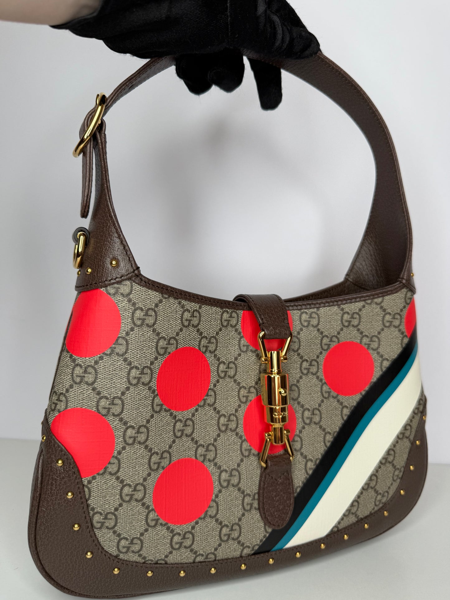 Gucci Jackie 1961 Limited Edition GG Canvas Small Polka Dot Studded Hobo
