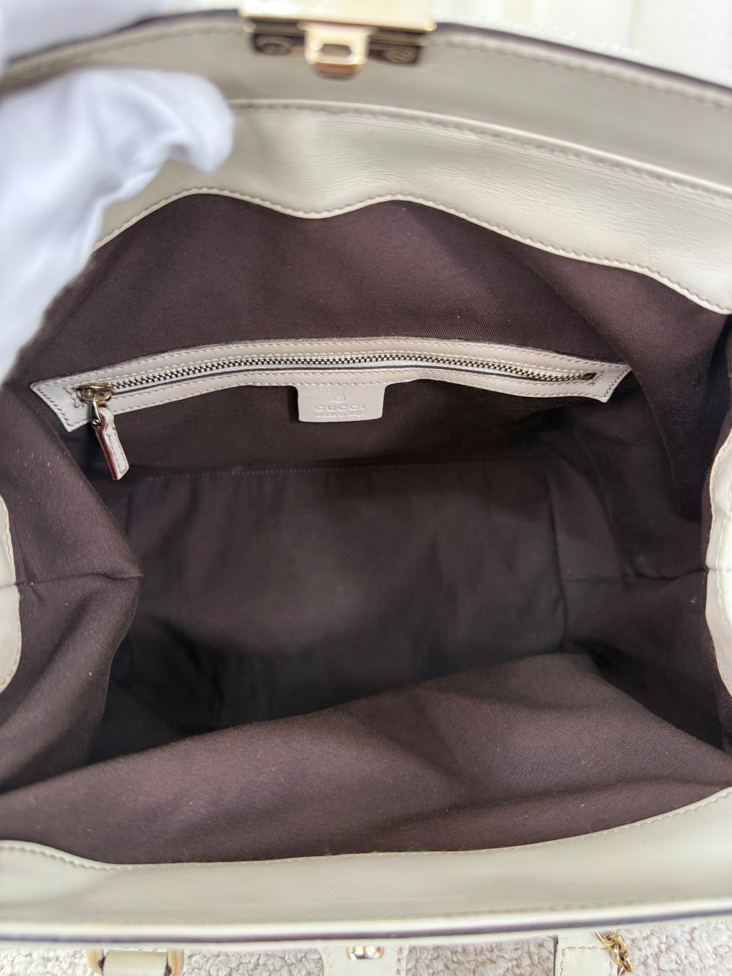 Gucci Off White Guccissima Leather Treasure Boston Bag