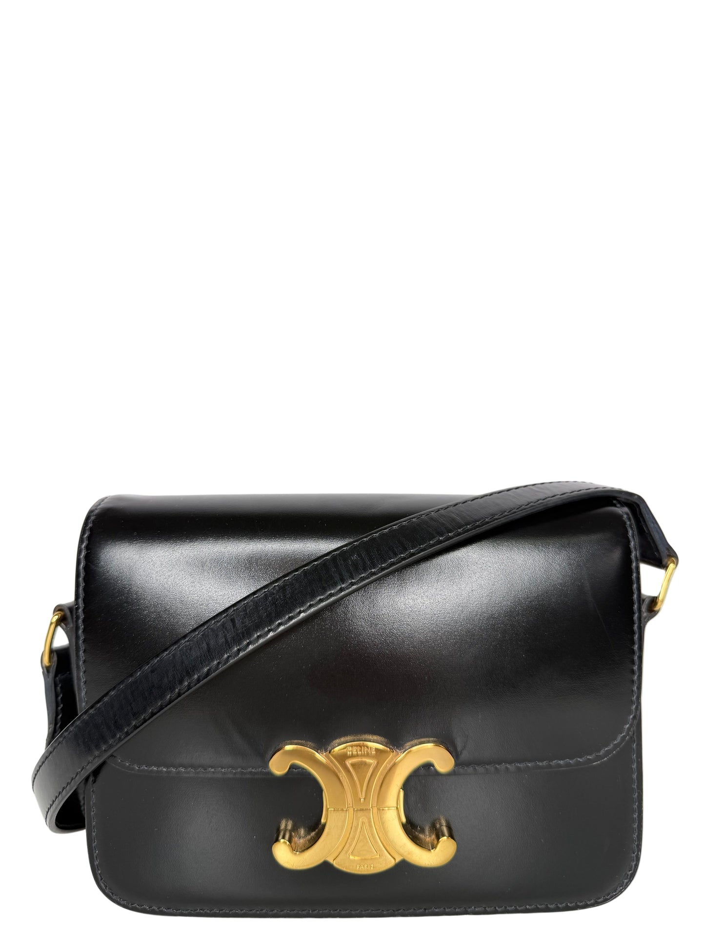 Celine Teen Triomphe Bag in Black Shiny Calfskin