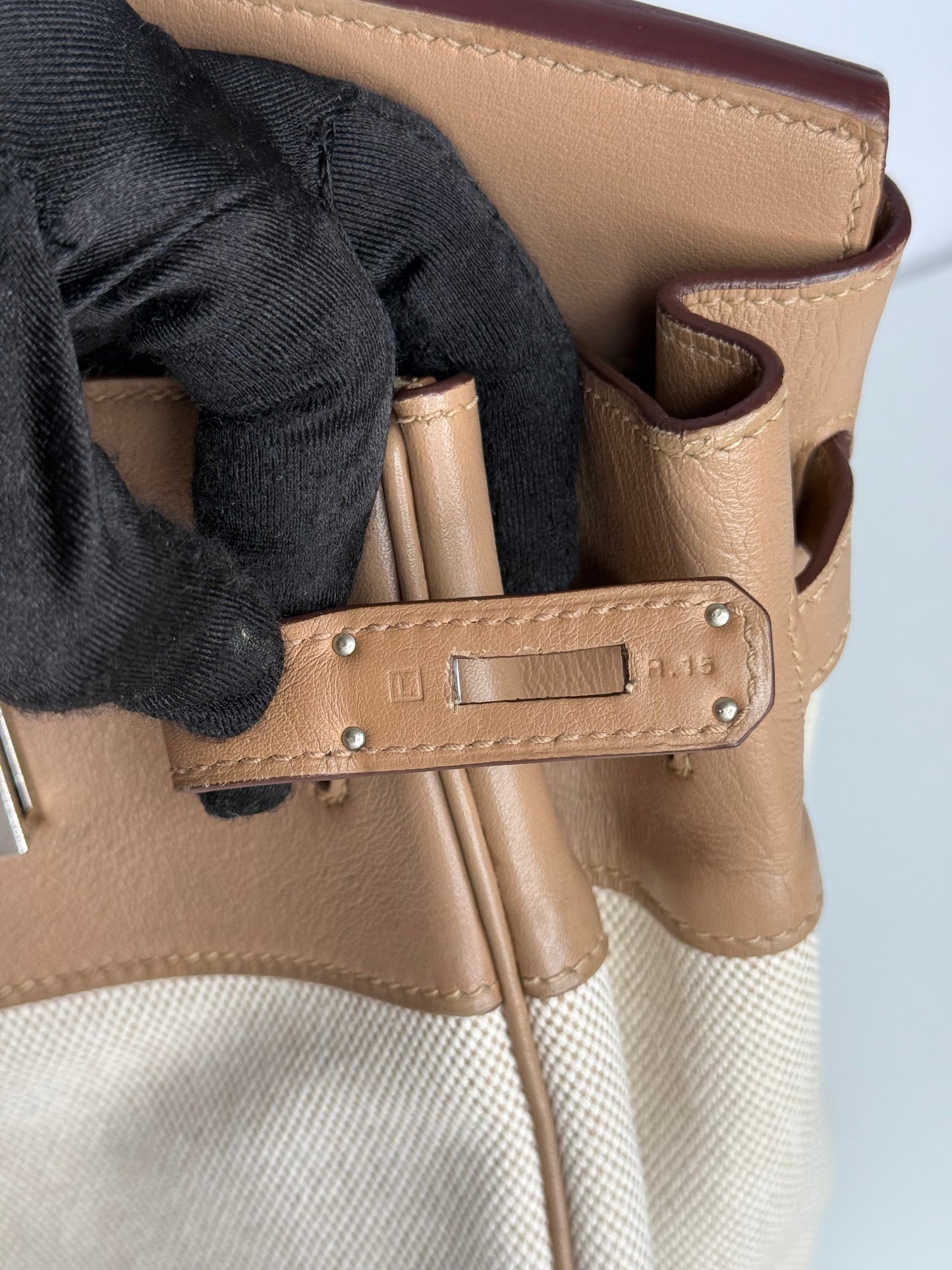 Hermès Limited Edition Birkin 35 Toile and Swift Biscuit Leather Palladium Hardware