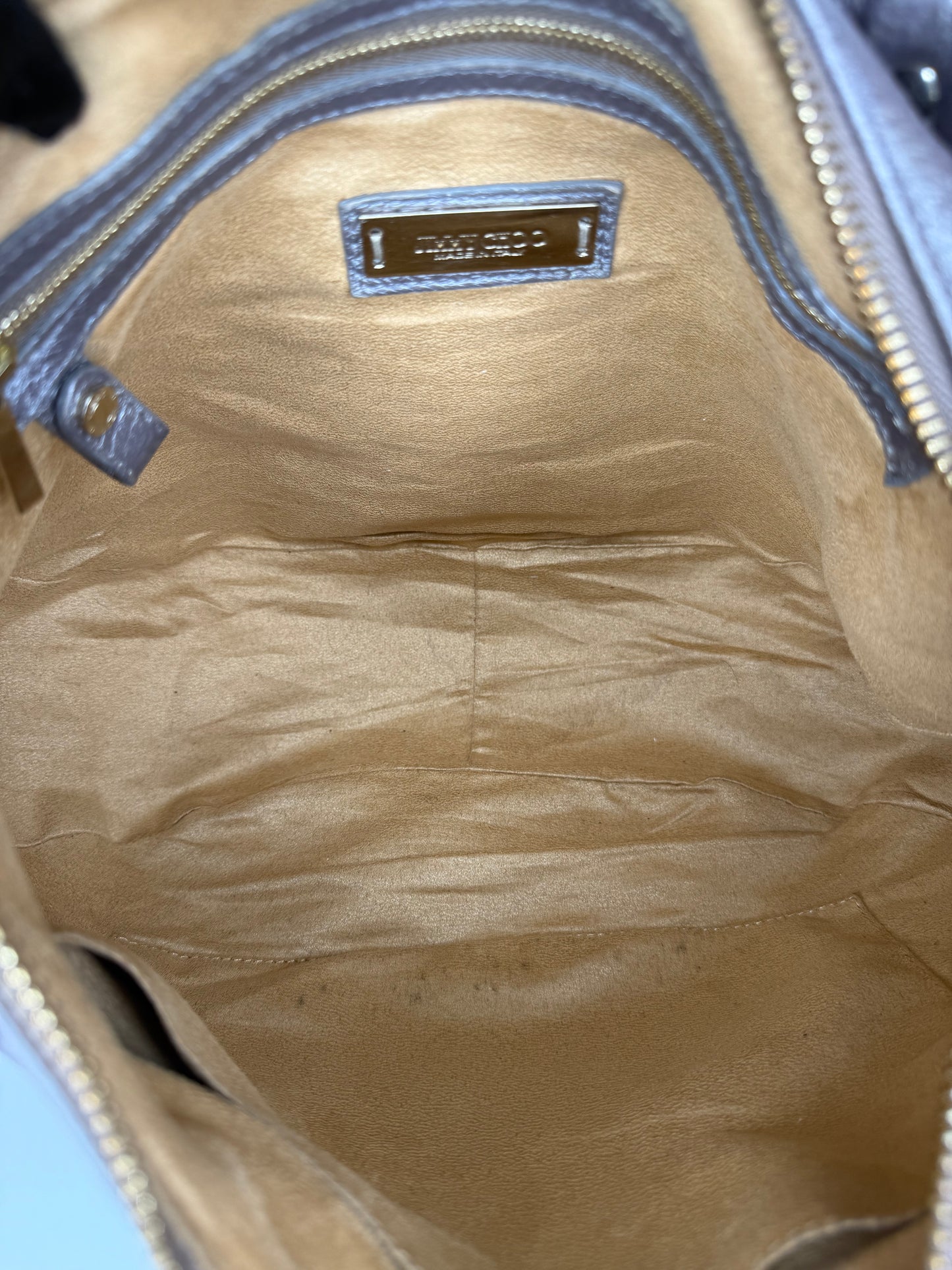 Jimmy Choo Taupe Metallic Deerskin Leather Solar Hobo Bag
