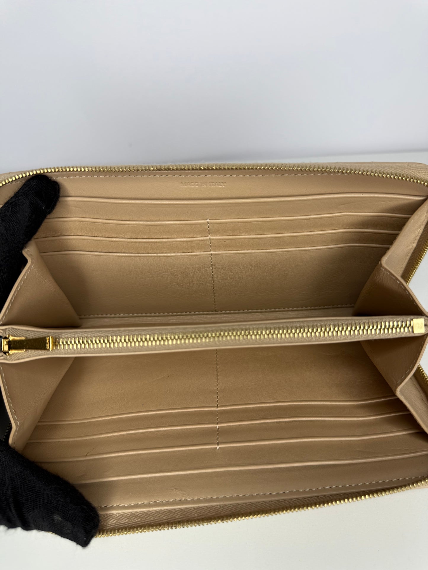Celine Beige Quilted Continental Zipped Wallet