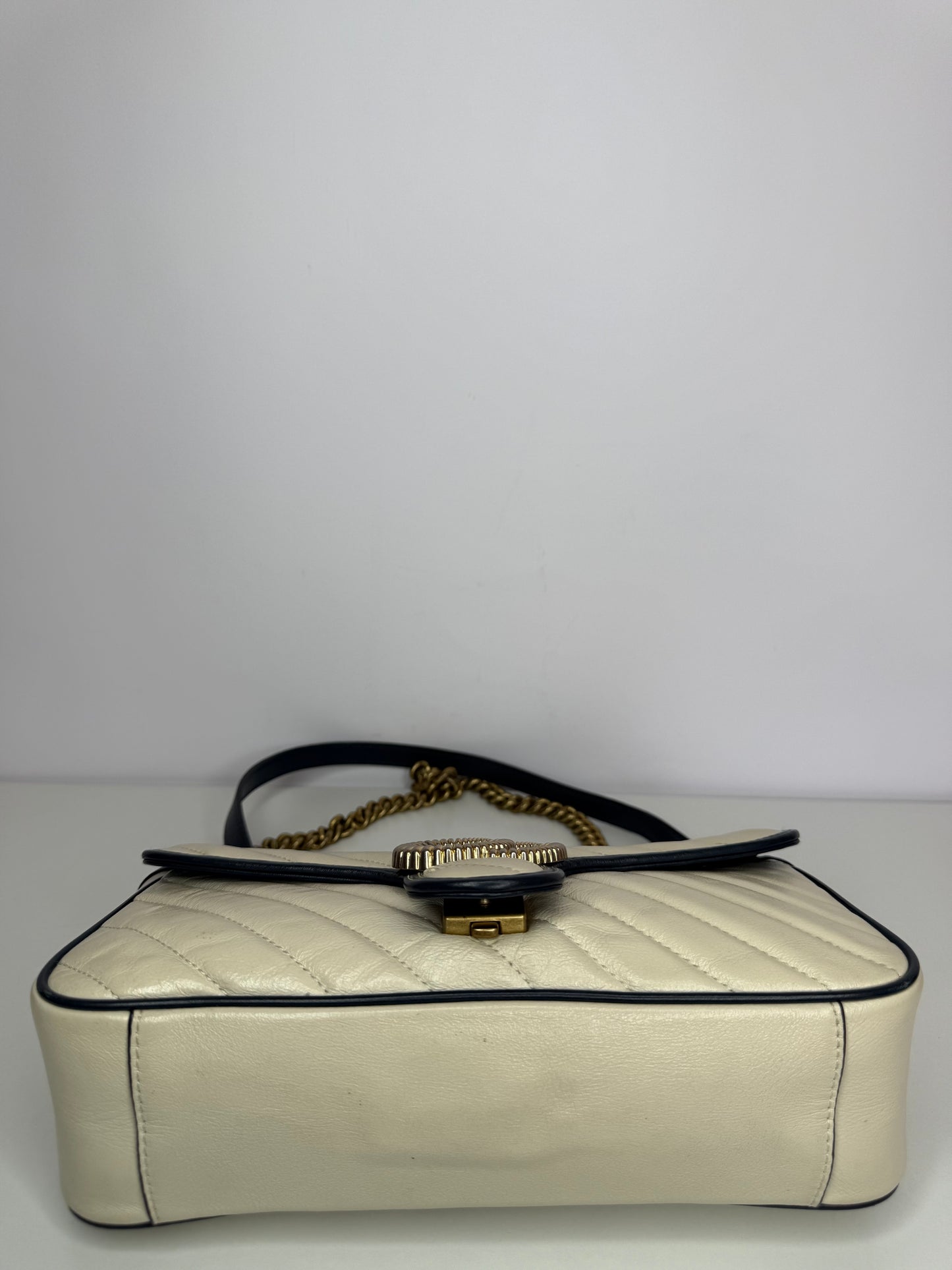 Gucci Blue/Ivory Matelasse Leather Medium GG Marmont Torchon Shoulder Bag