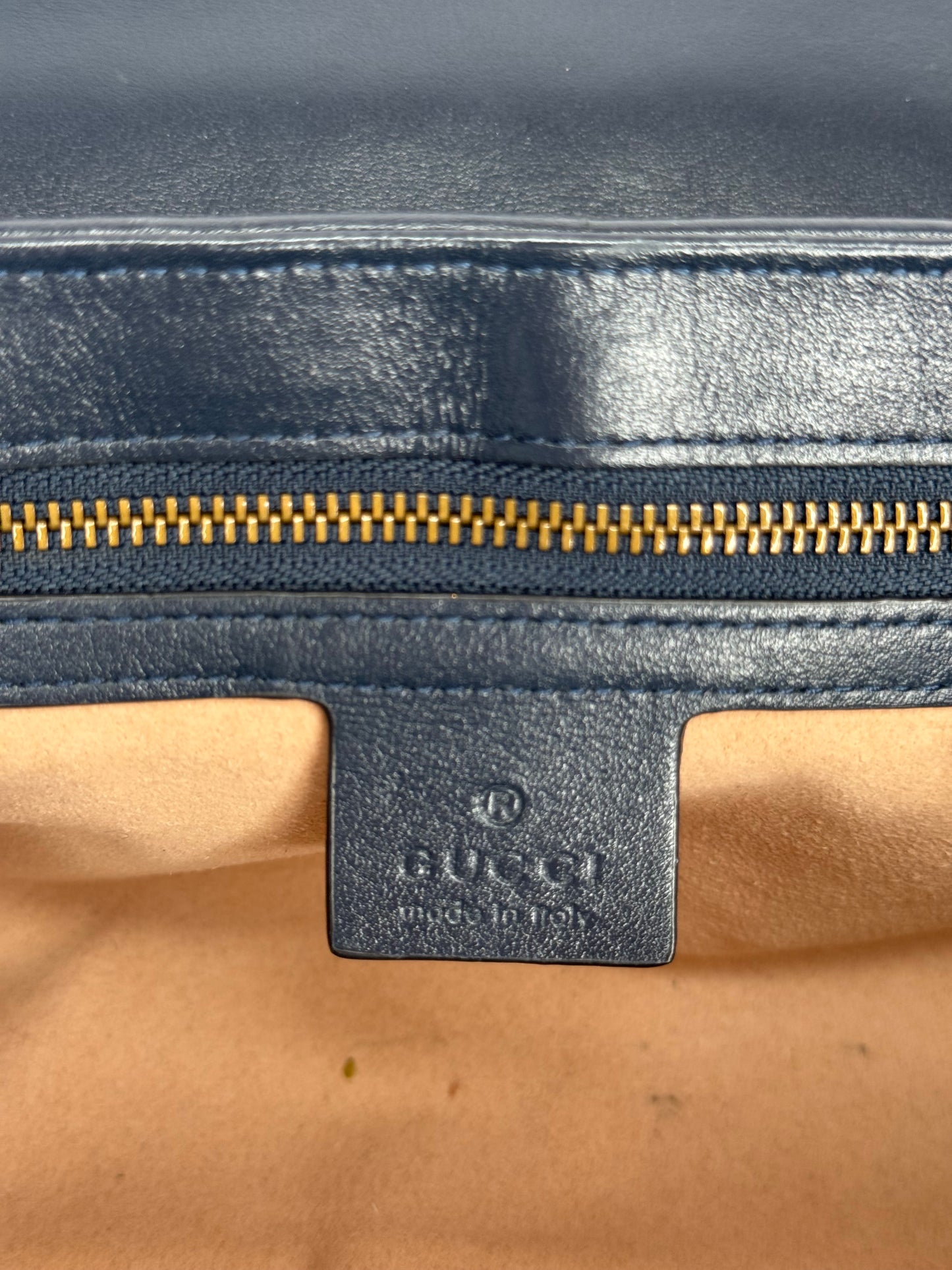 Gucci Blue/Ivory Matelasse Leather Medium GG Marmont Torchon Shoulder Bag
