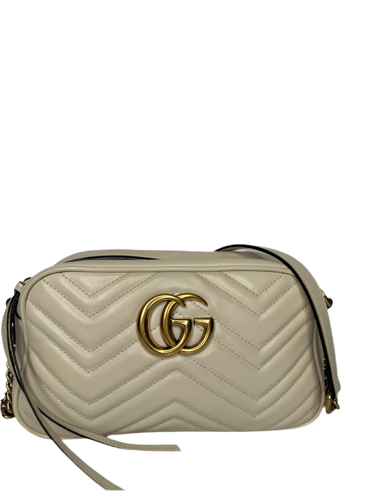 Gucci GG Off Marmont White Leather Small Camera Bag