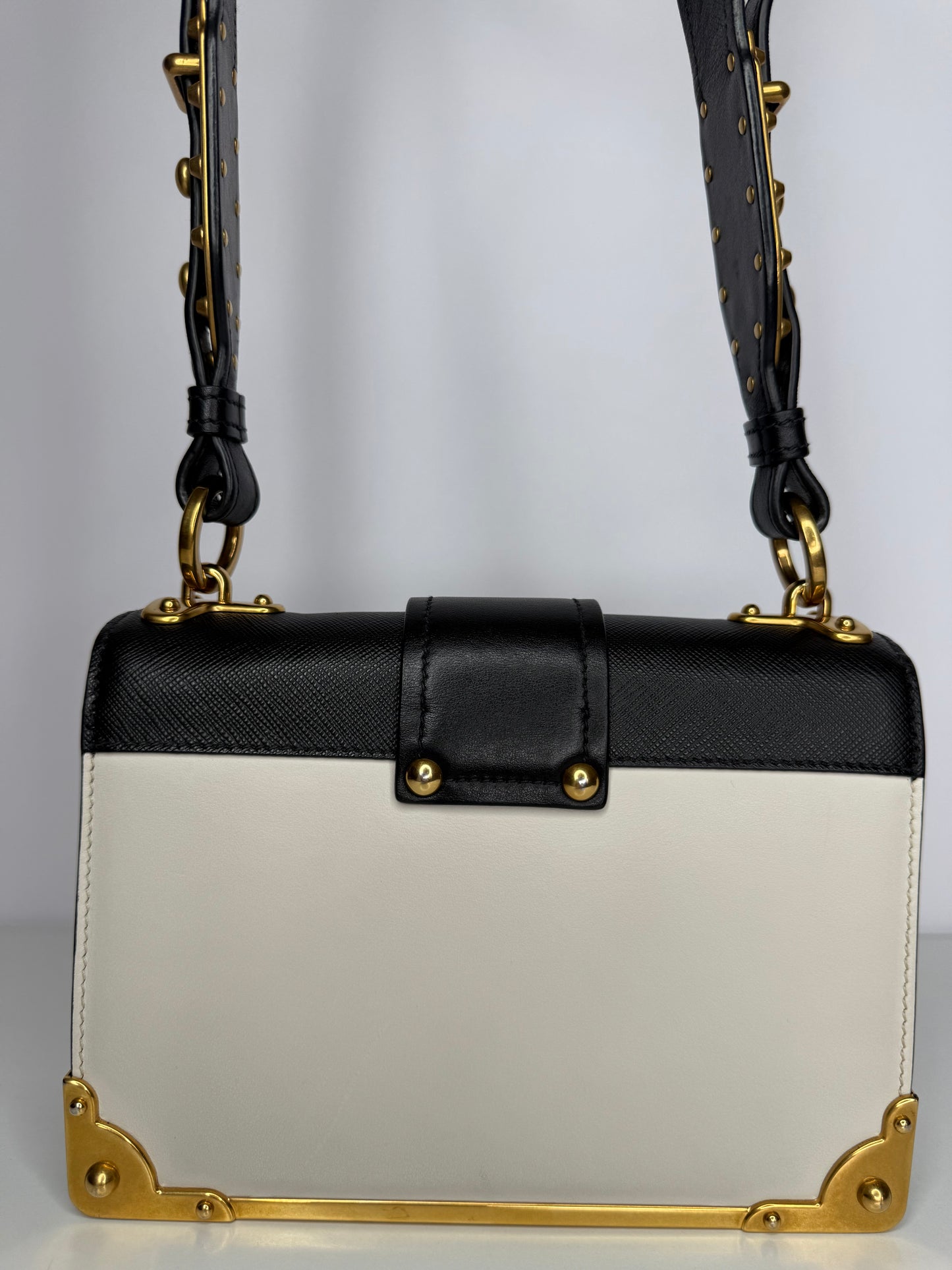 Prada Black/White Saffiano Leather Cahier Flap Shoulder Bag